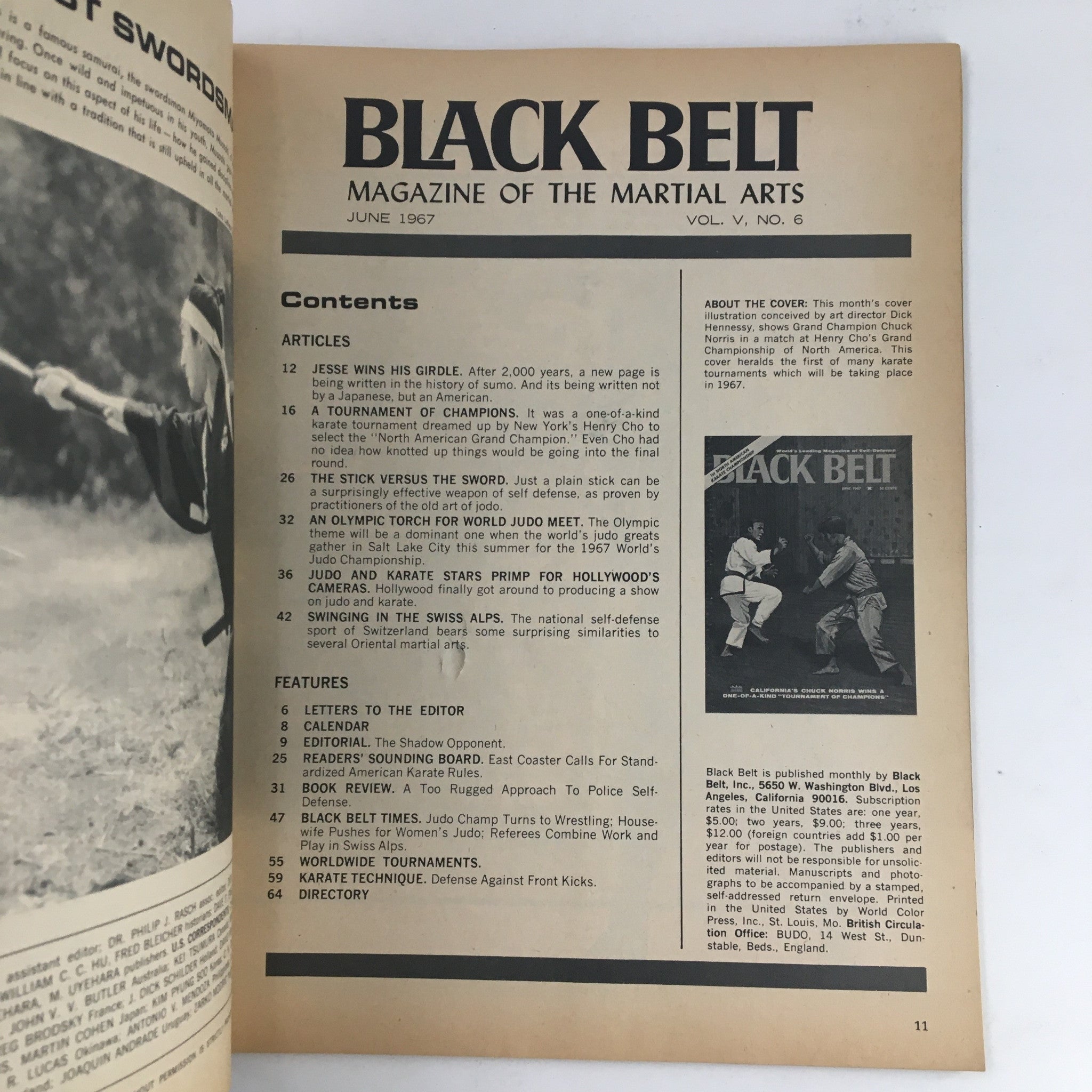 Black Belt Magazine June 1967 Vol. 5 No. 6 Chuck Norris & Joe Lewis No Label