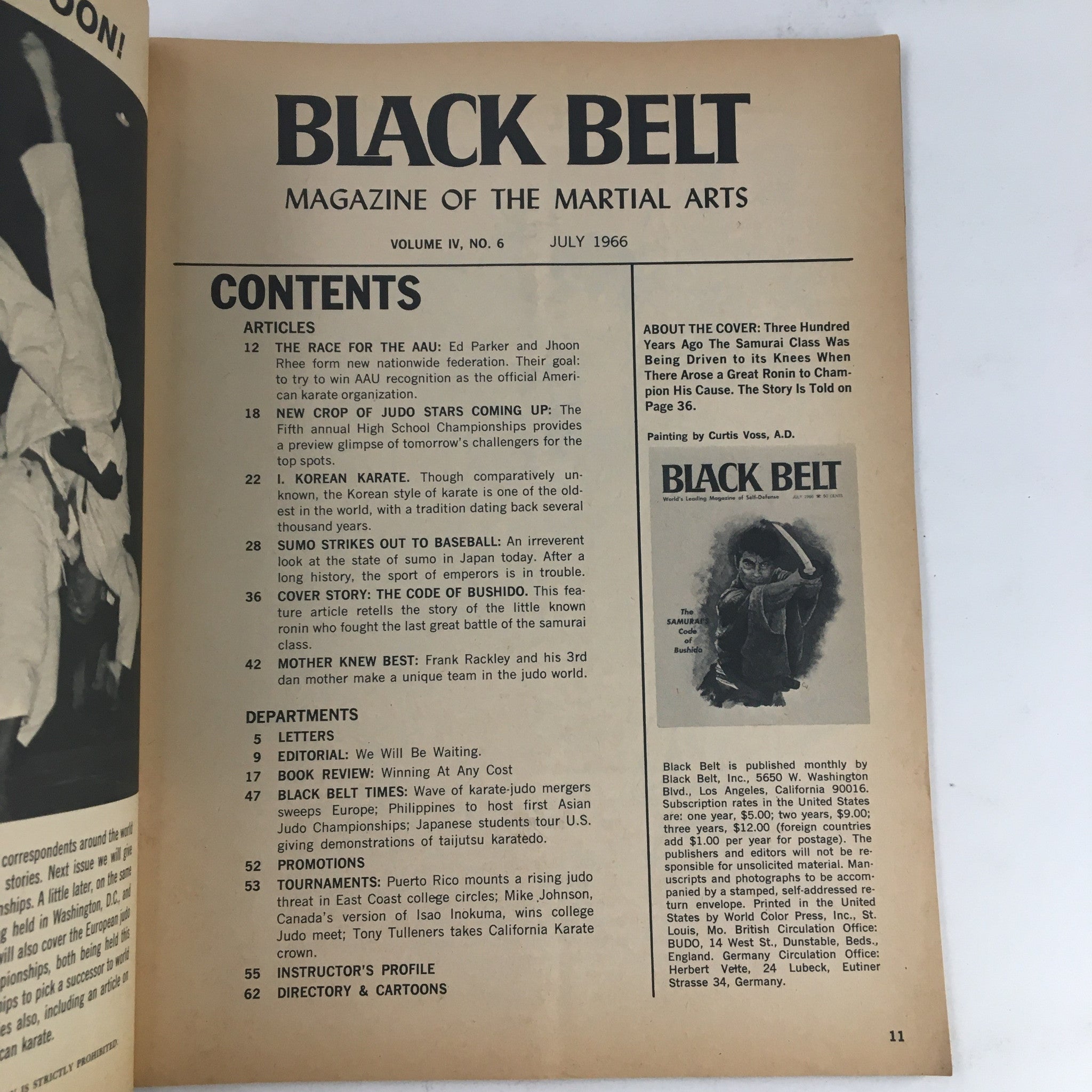 Black Belt Magazine July 1966 Vol. 4 No. 6 The Samurai Code of Bushido No Label