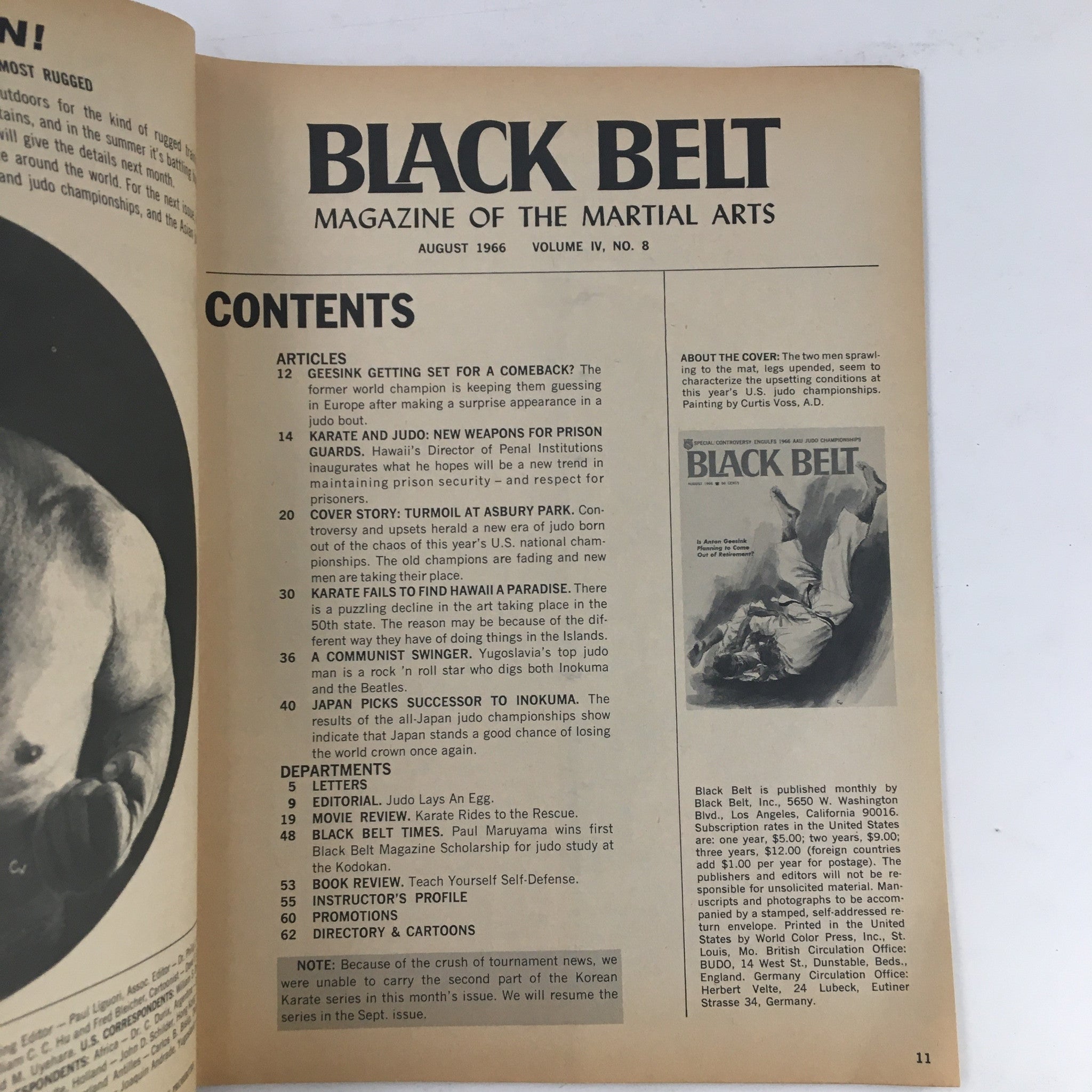 Black Belt Magazine August 1966 Vol. 4 No. 8 Anton Geesink Retirement No Label