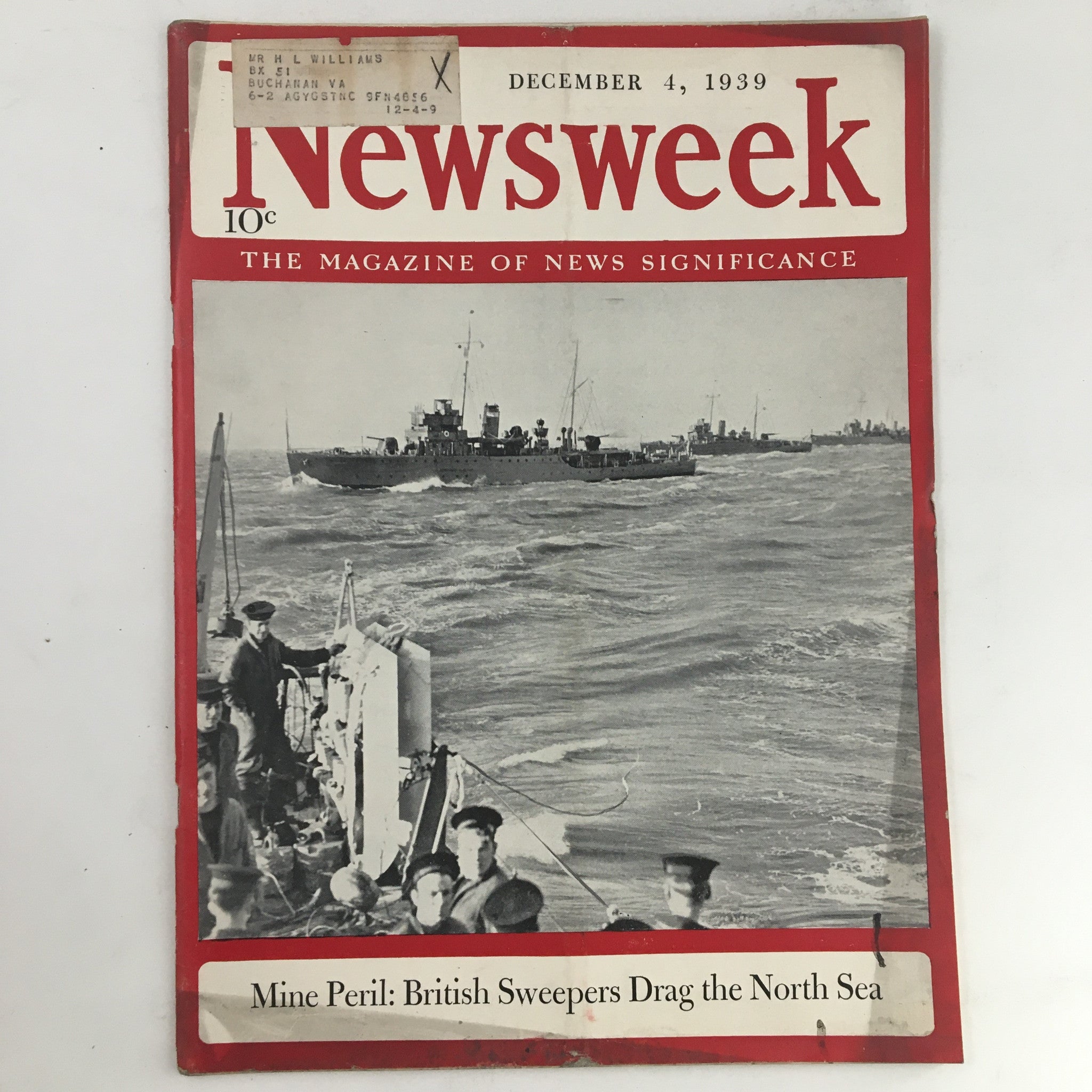 Newsweek Magazine December 4 1939 Mine Peril British Sweepers Drag the North Sea