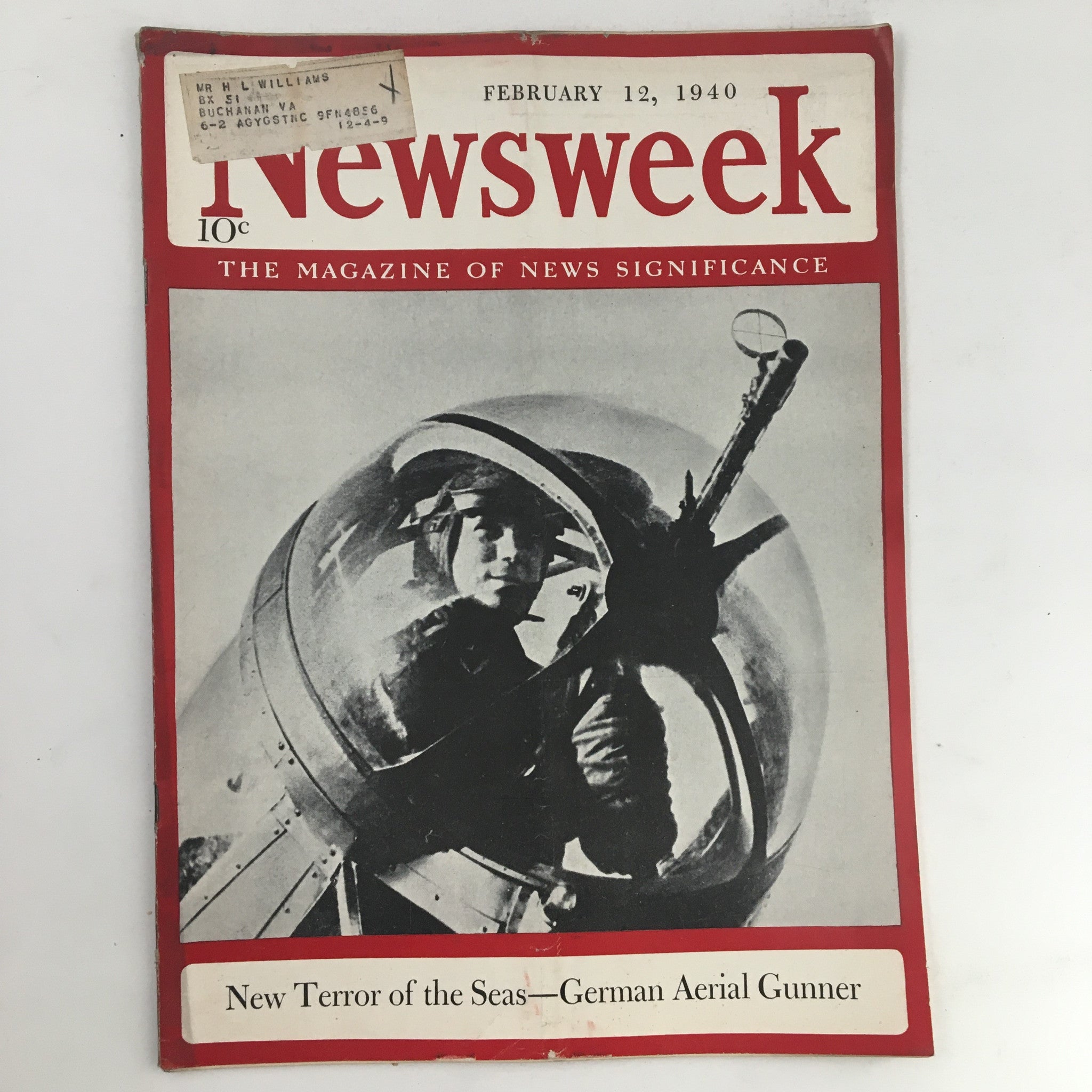 Newsweek Magazine February 12 1940 Terror of the Seas German Aerial Gunner