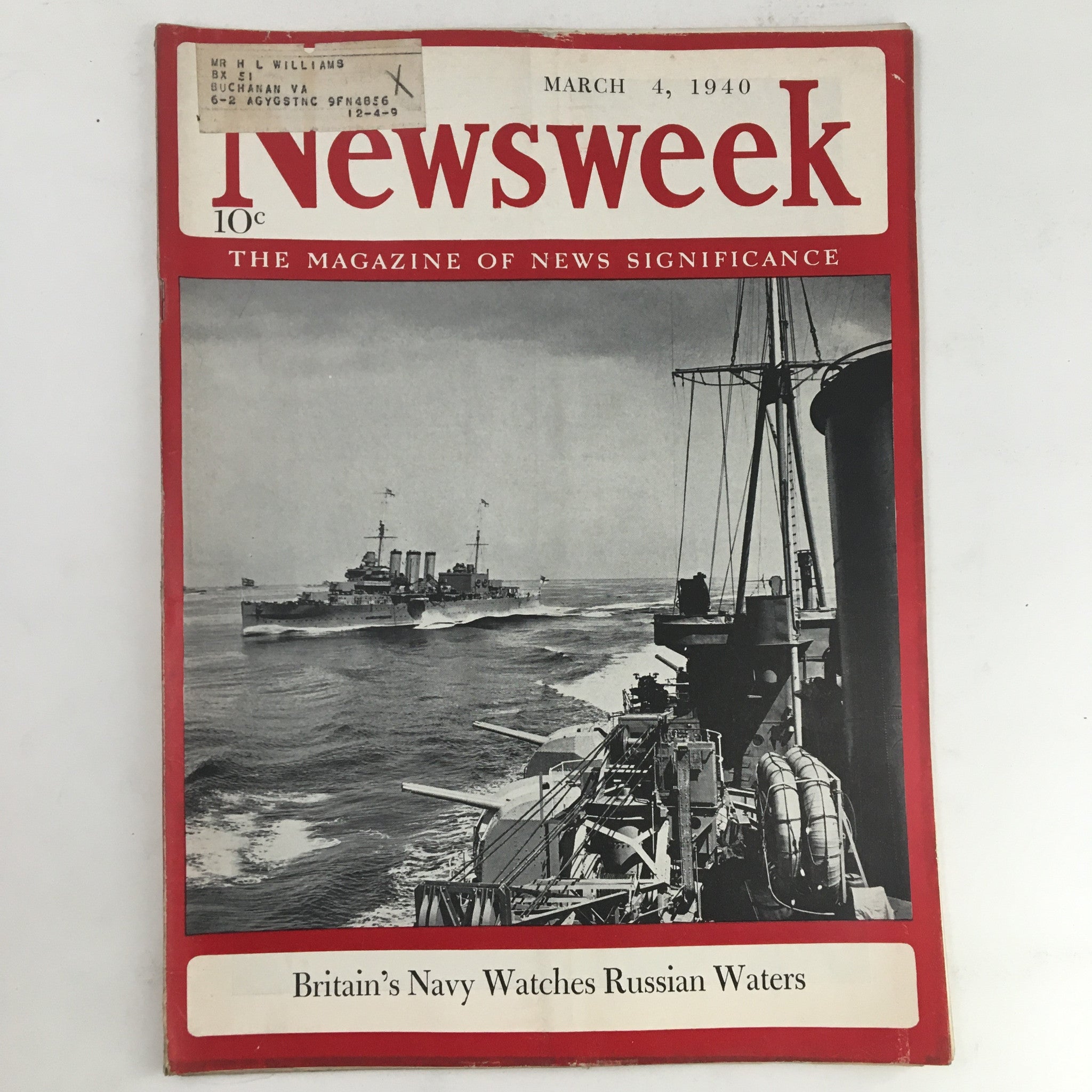 Newsweek Magazine March 4 1940 Britain's Navy Watches Russian Waters