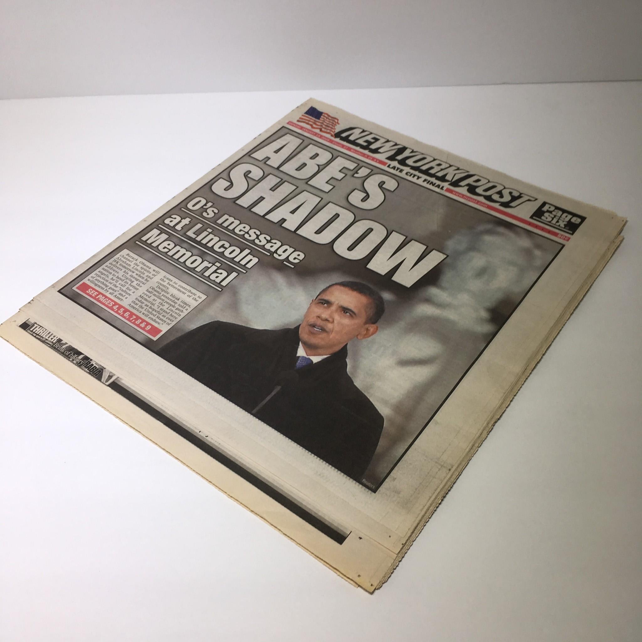 New York Post: Jan 19 2009 Abe's Shadow 0's Message At Lincoln Memorial