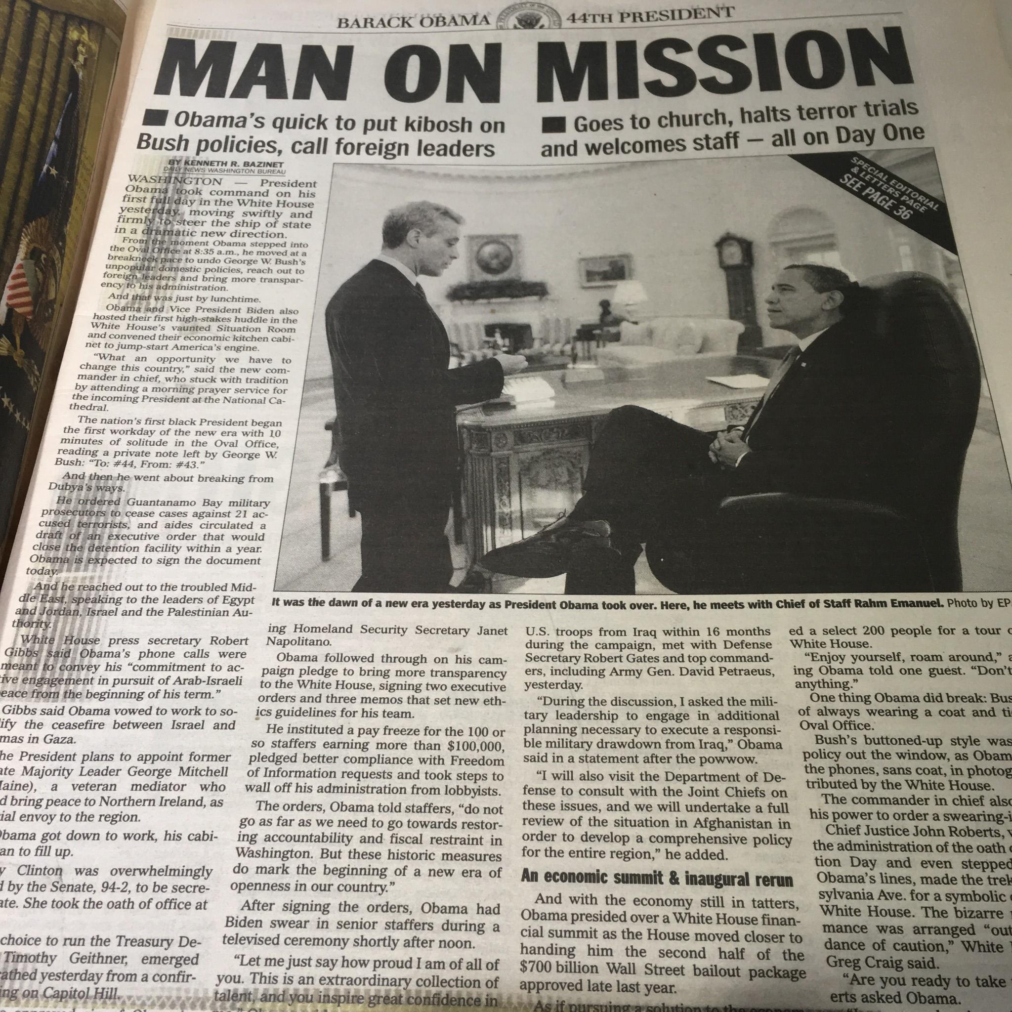 NY Daily News: Jan 22 2009 President Obama Gets To Work