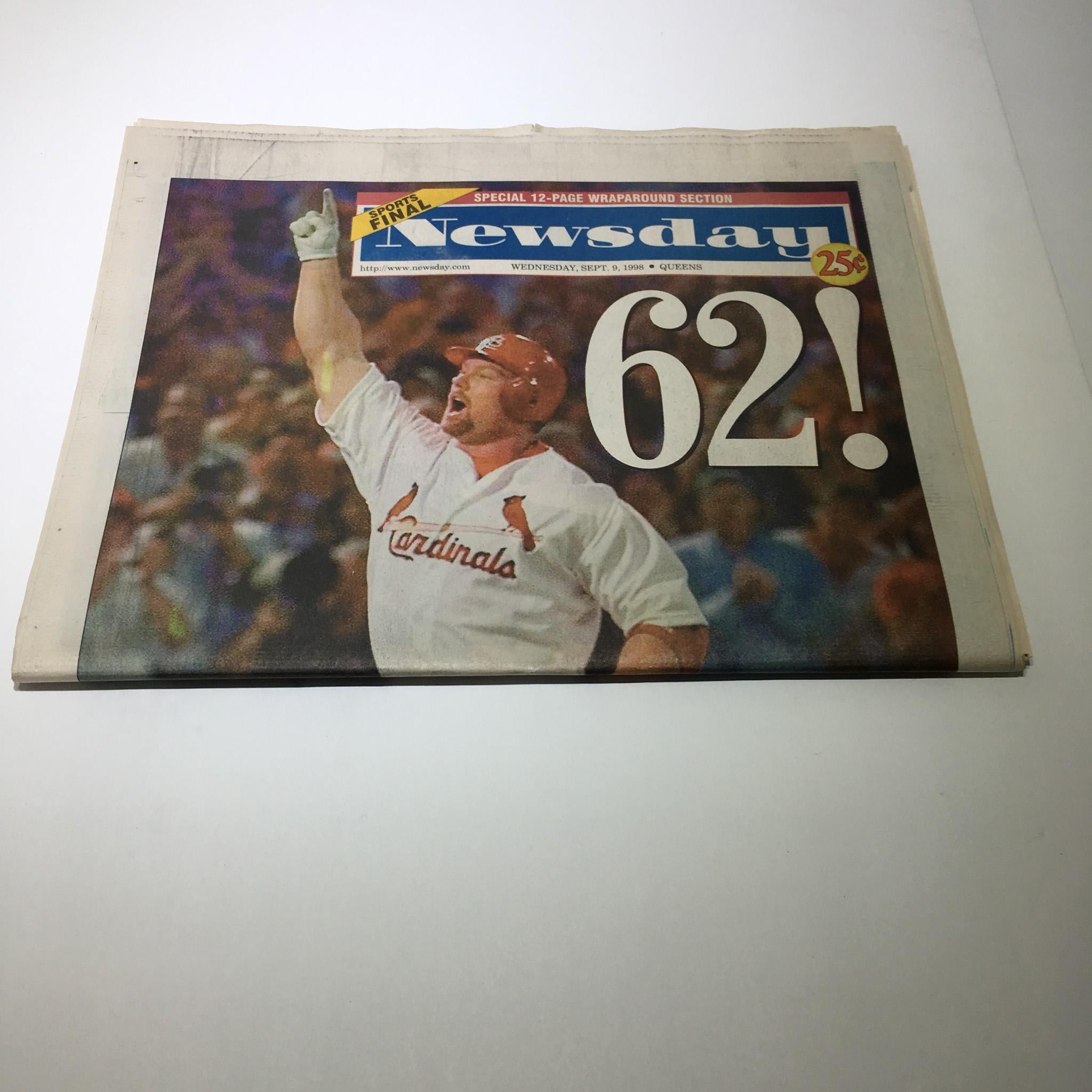 Newsday: Sept 9 1998 62! Mark McGwire st louis cardinals hr chase