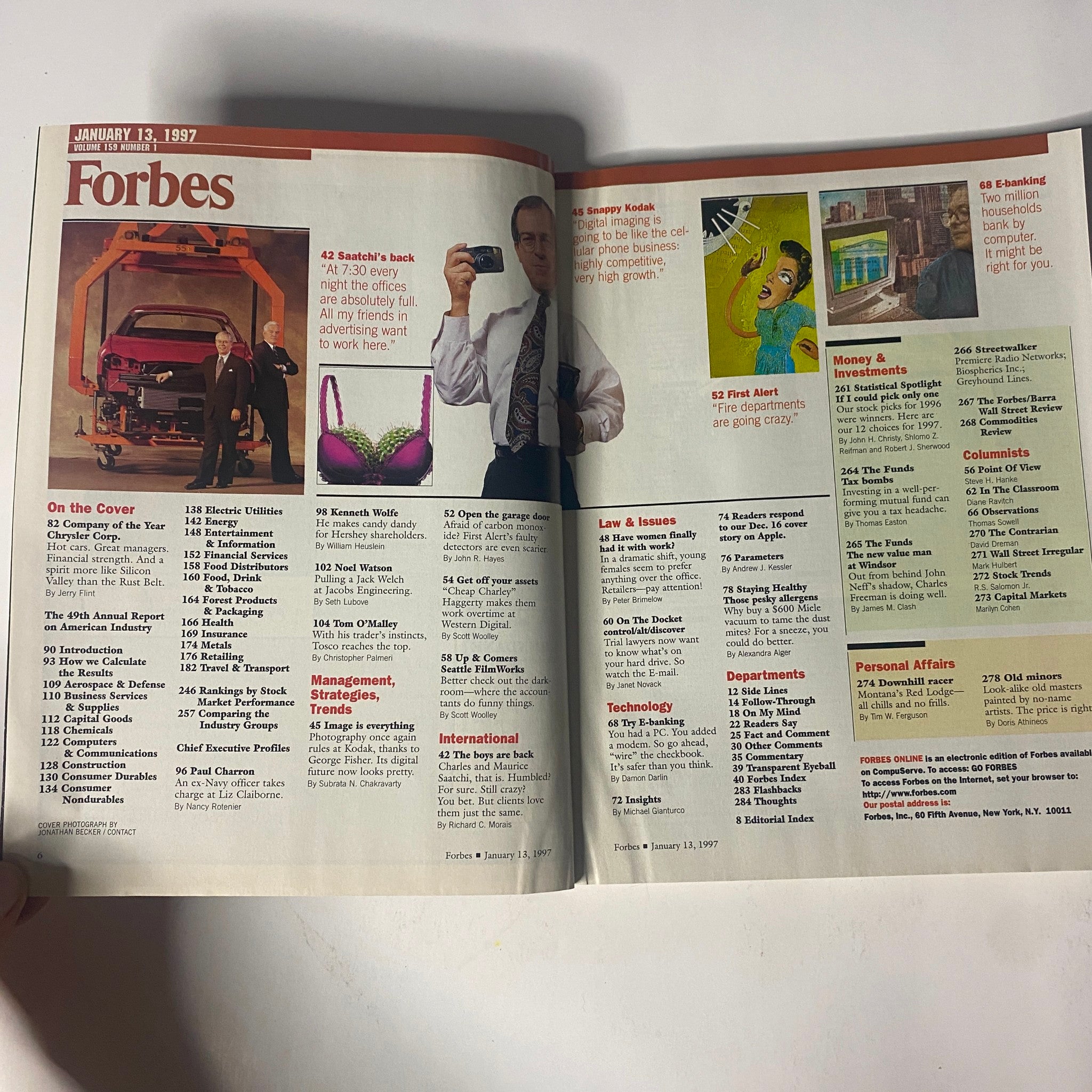 Interior page of Forbes Magazine, January 13, 1997, showcasing the index and features including the Annual Report on American Industry and various company highlights.