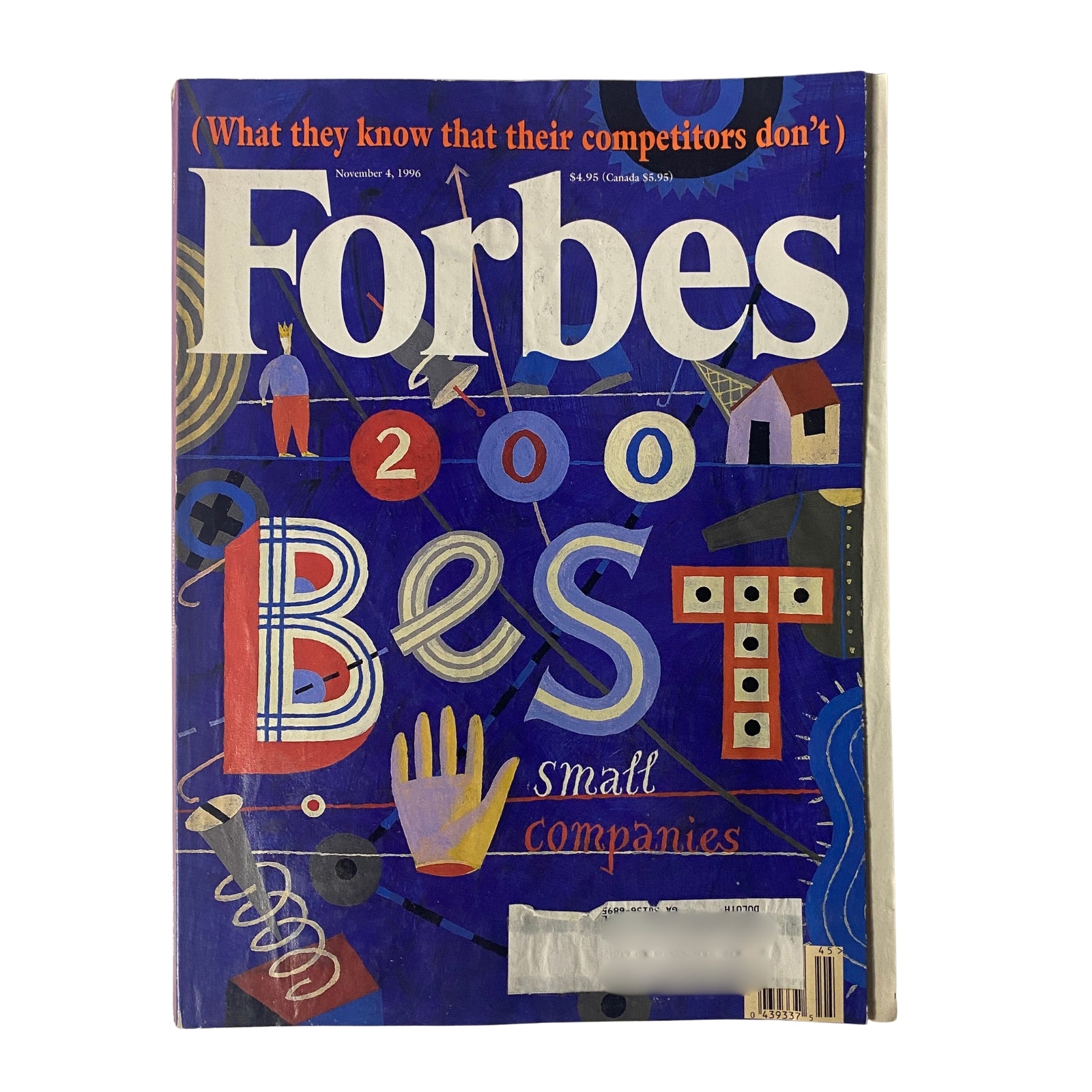 Forbes Magazine cover from November 4, 1996, titled '200 Best Small Companies' featuring colorful illustrations and text highlighting successful business strategies.