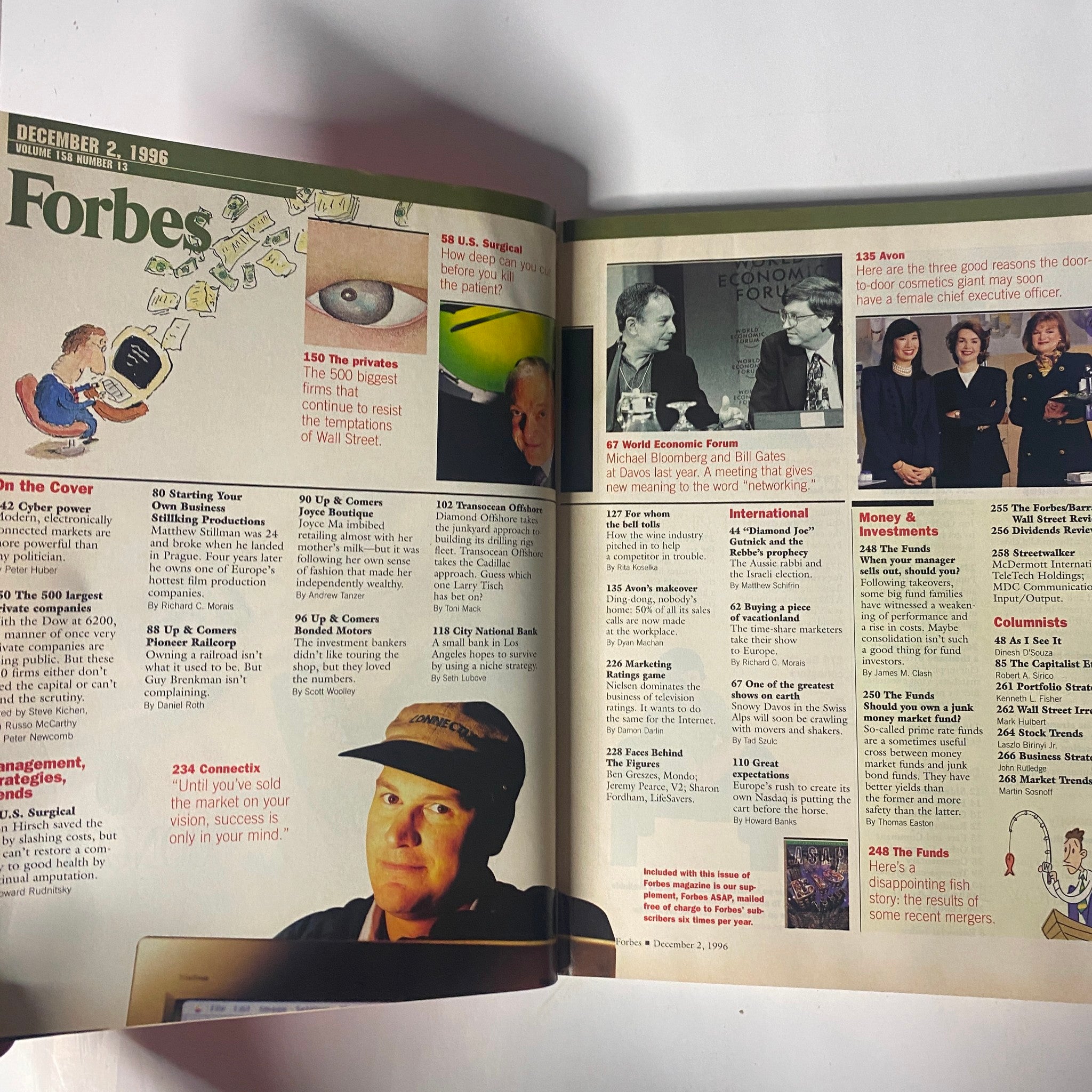 Interior pages of Forbes Magazine, December 2, 1996, Volume 158, Number 13, showcasing contents and features including 'Starting Your Own Business' and various business profiles.
