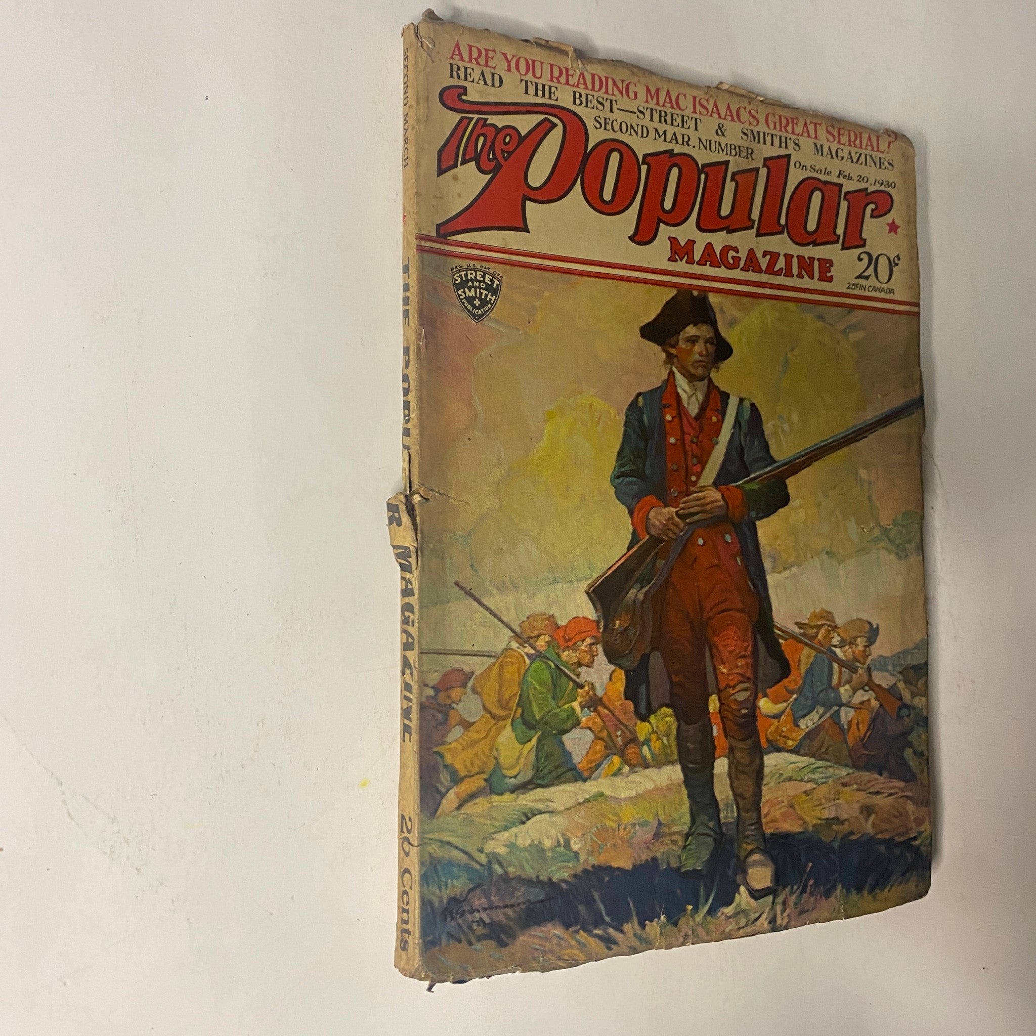 Cover of The Popular Magazine, March 1930 edition titled 'The Killer's Legacy', featuring a historical figure in military attire, vibrant colors, and vintage design.