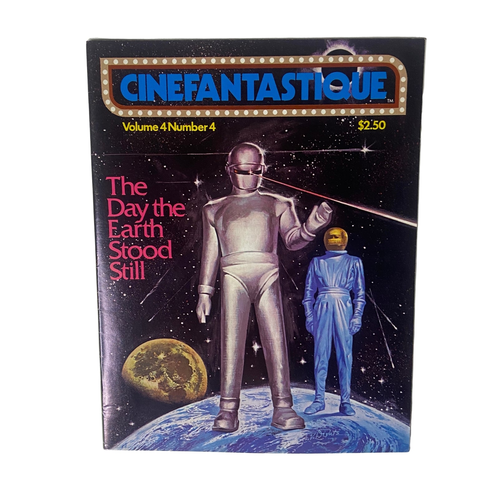 Cinefantastique Magazine Volume 4 Number 4, 1976 edition featuring 'The Day the Earth Stood Still' cover artwork depicting robotic figures on Earth.