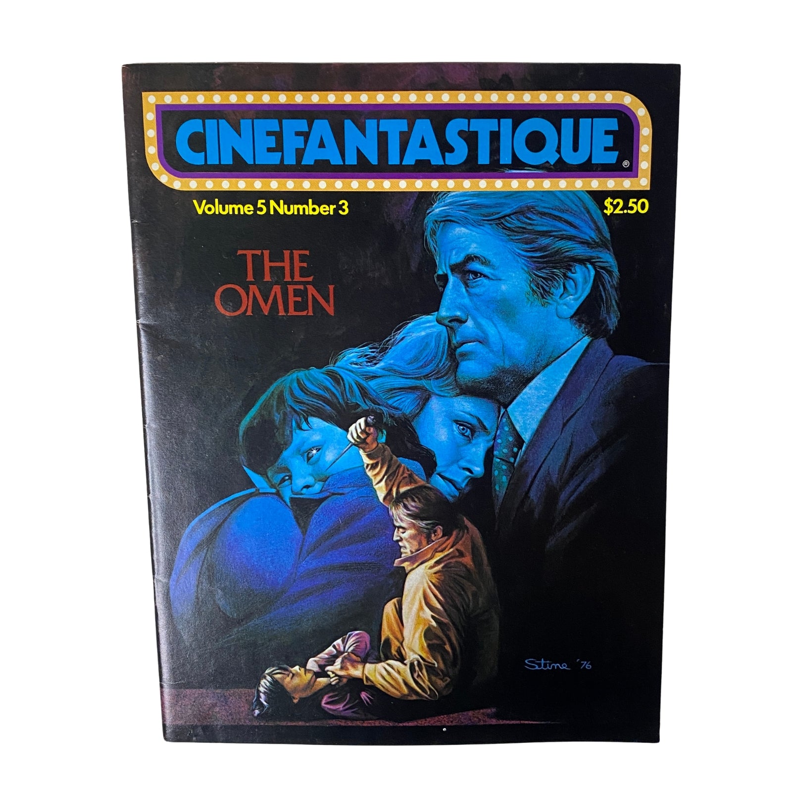 Cover of Cinefantastique Magazine Volume 5 Number 3 featuring 'The Omen', showcasing a dramatic illustration with characters and a sinister atmosphere.