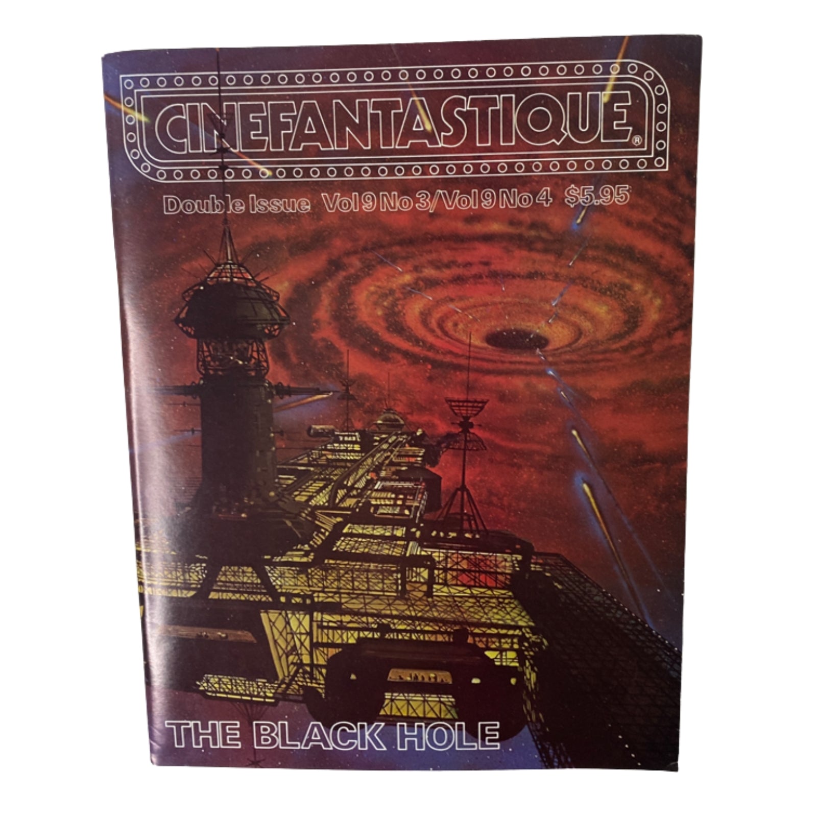 Cinefantastique Magazine cover featuring The Black Hole, Spring 1979, Vol 9 No. 3 & 4, showcasing science fiction artwork with space and cosmic themes.