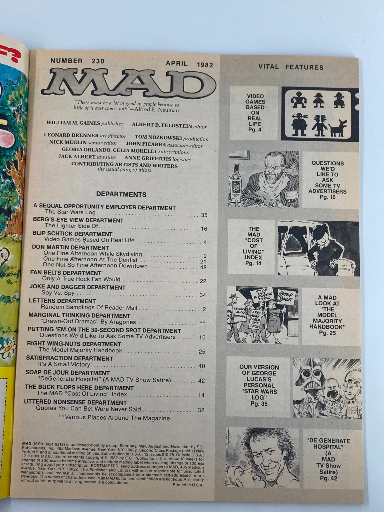 Mad Magazine April 1982 No. 230 Invaders Video Games FN Fine 6.0 No Label