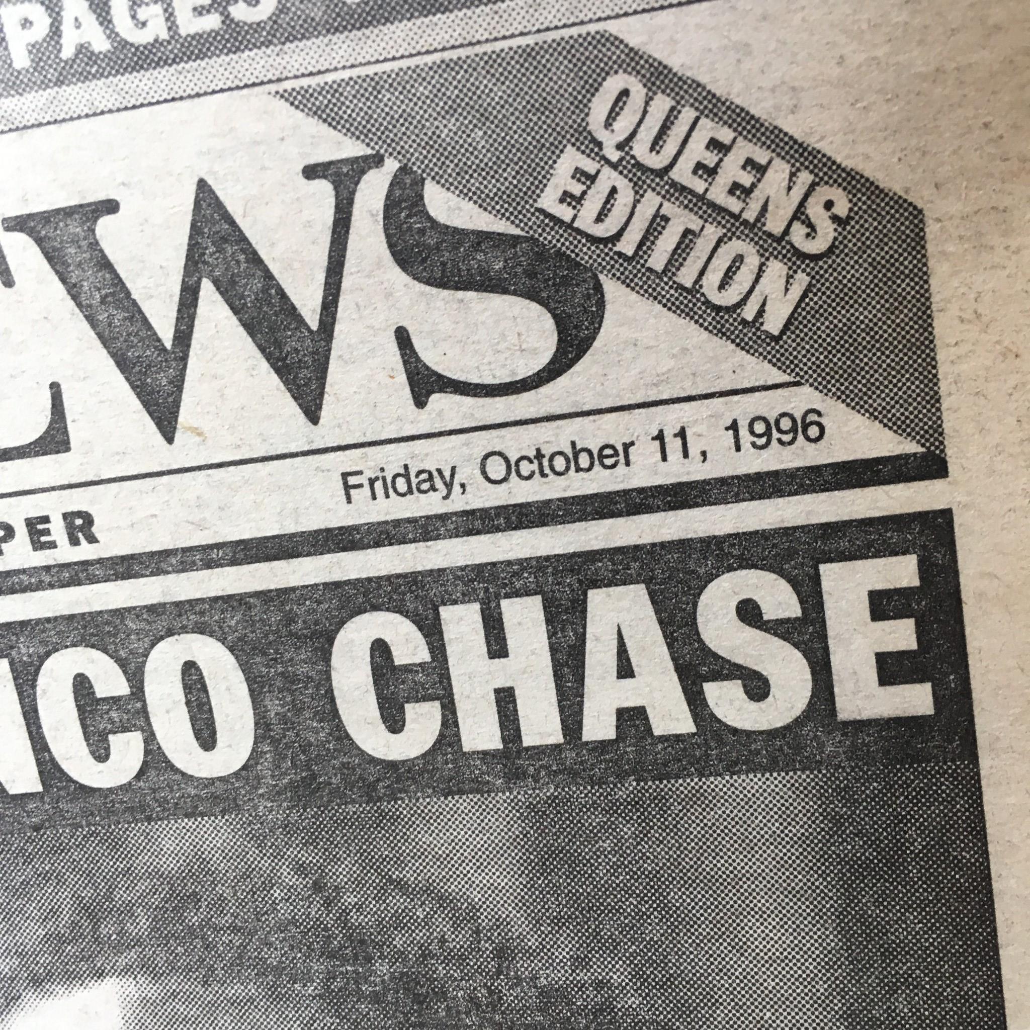 NY Daily News: Oct 11 1996 Suicide Try In Bronco Chase, Excellent Condition