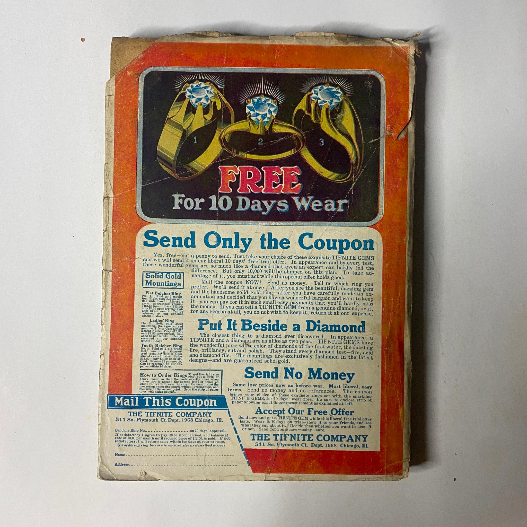 Back cover of People's Story Magazine, February 25, 1922, displaying an advertisement for diamond rings with a promotion for a free offer.