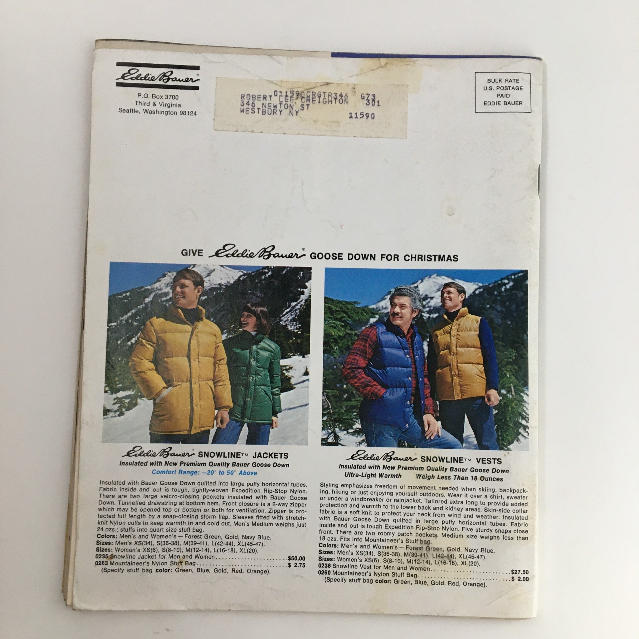 1976 Christmas Eddie Bauer Goose Down Garments Price Guide Catalog