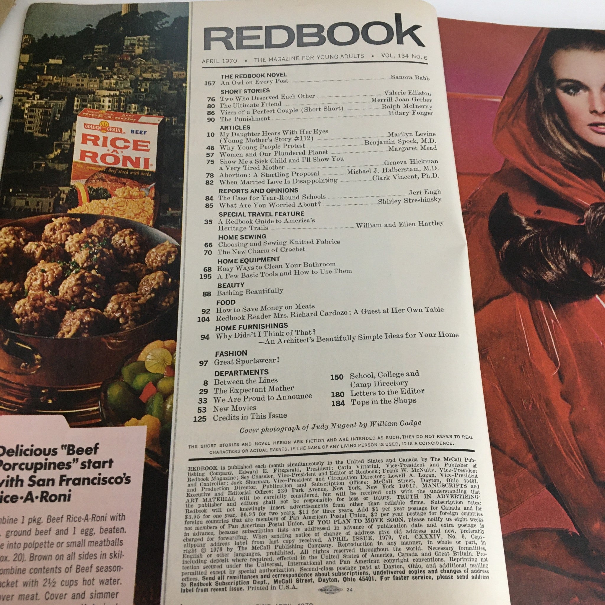 Redbook Magazine April 1970 Vol. 134 #6 Cover Photograph of Judy Nugent No Label