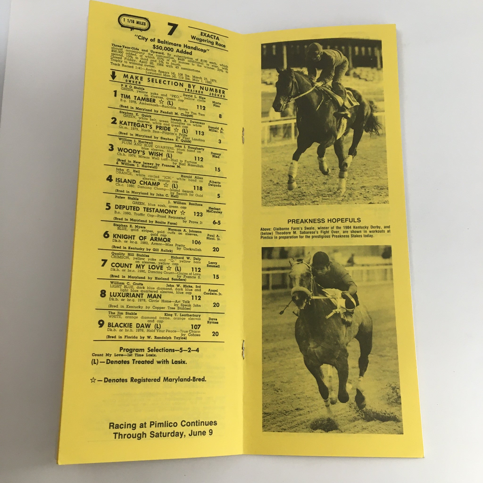 1984 Pimlico The Preakness Official Souvenir Program