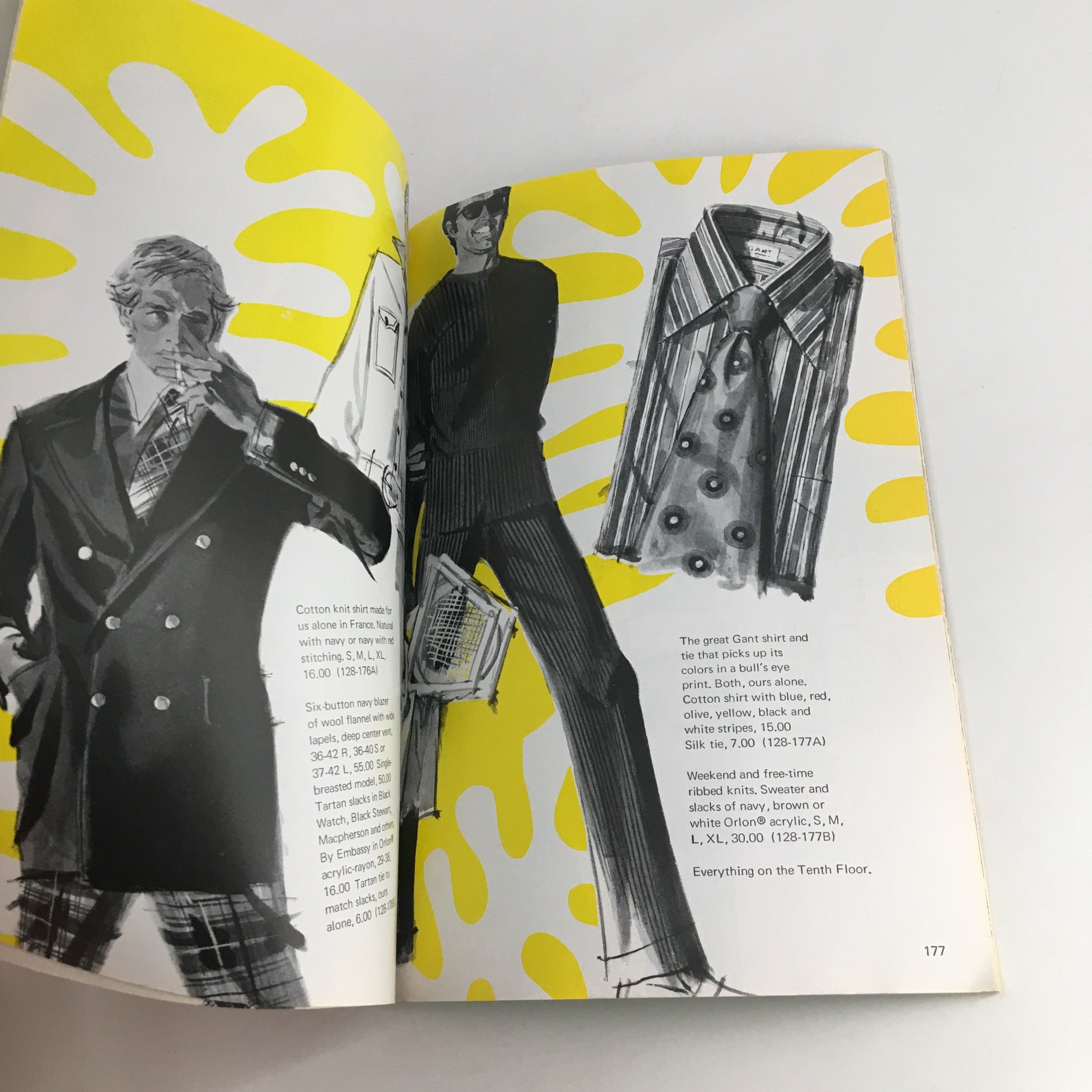 Page depicting tailored menswear styles from the 1970 The Lord and Taylor Christmas Book, designed for elegant holiday events.