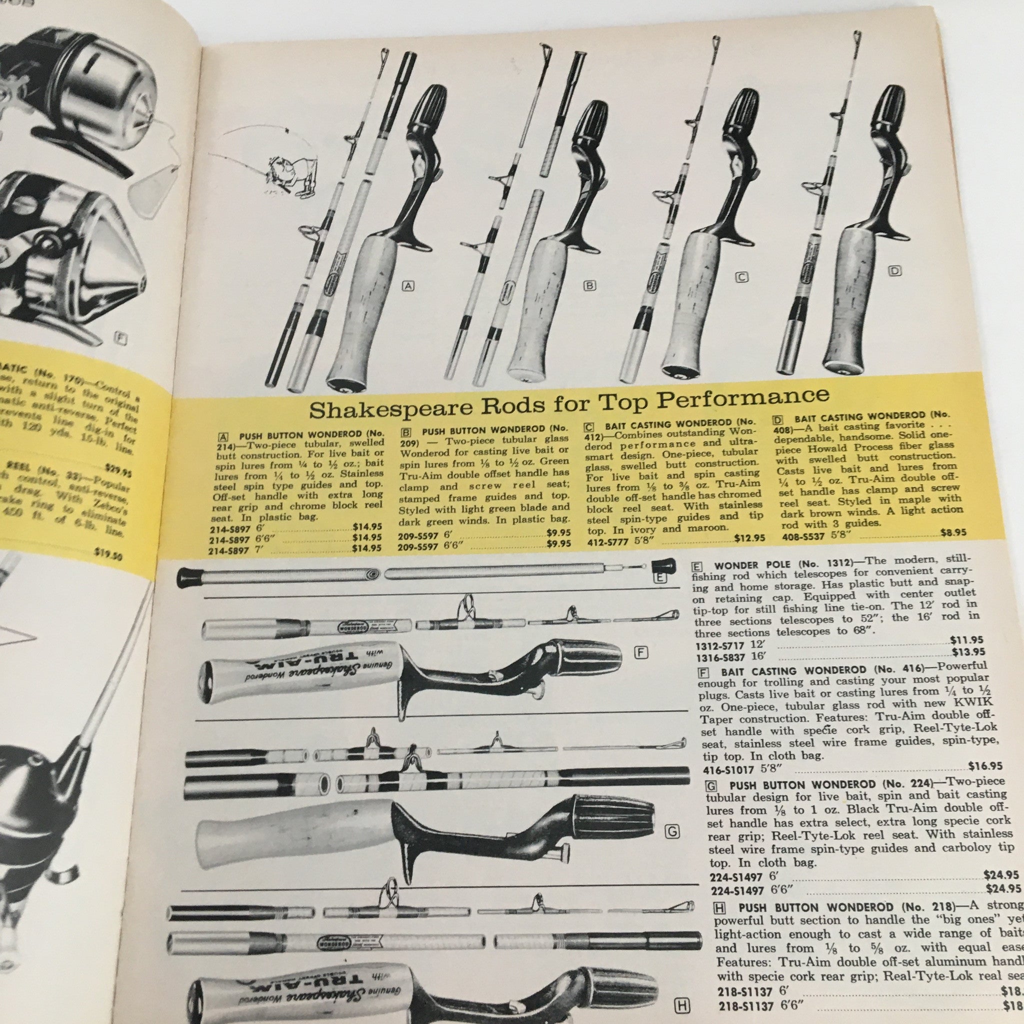 1962 Best Products Company Inc. Gifts For Every Occasion - An overview of Shakespeare fishing rods, featuring various models with specifications and prices highlighted.