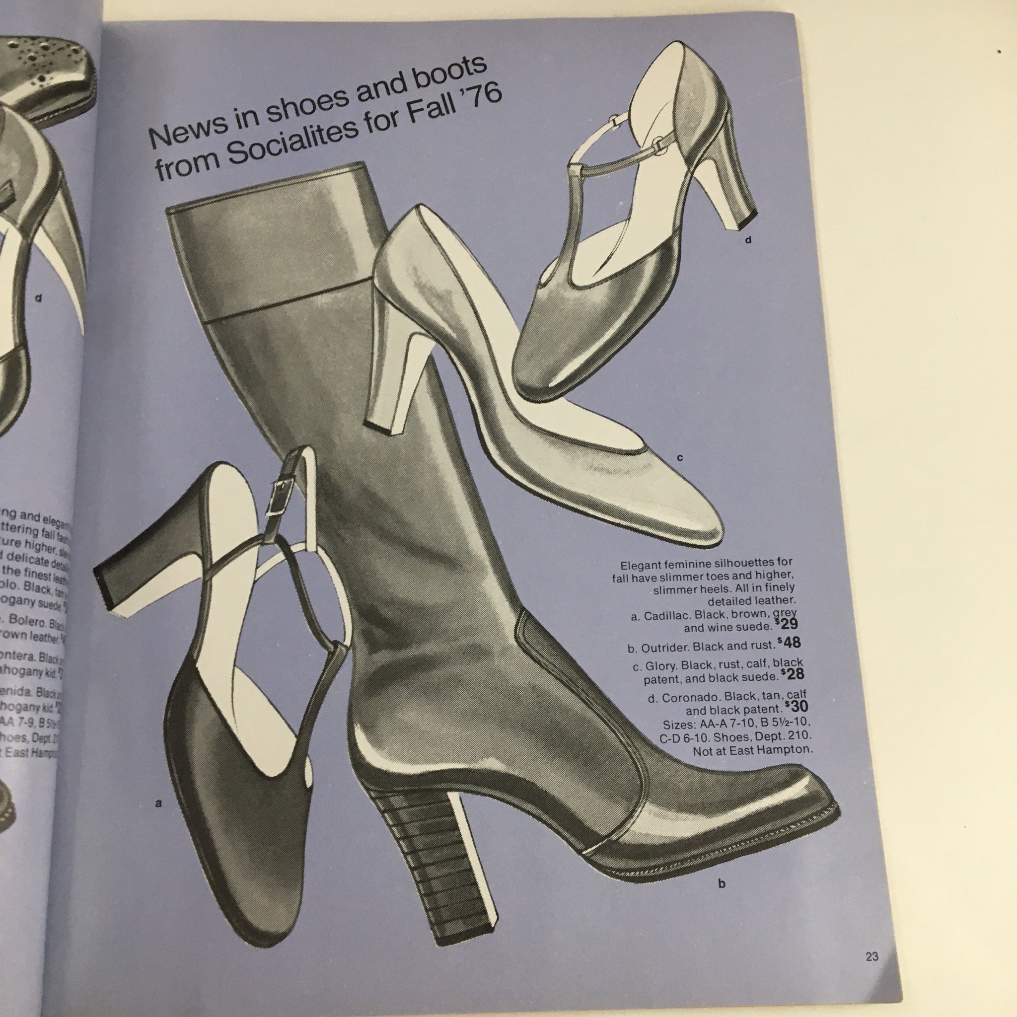 1970 Gertz A Unit of Allied Stores Fall Preview Sale Catalog interior page showcasing stylish women's shoes and boots for Fall '76, with detailed descriptions.