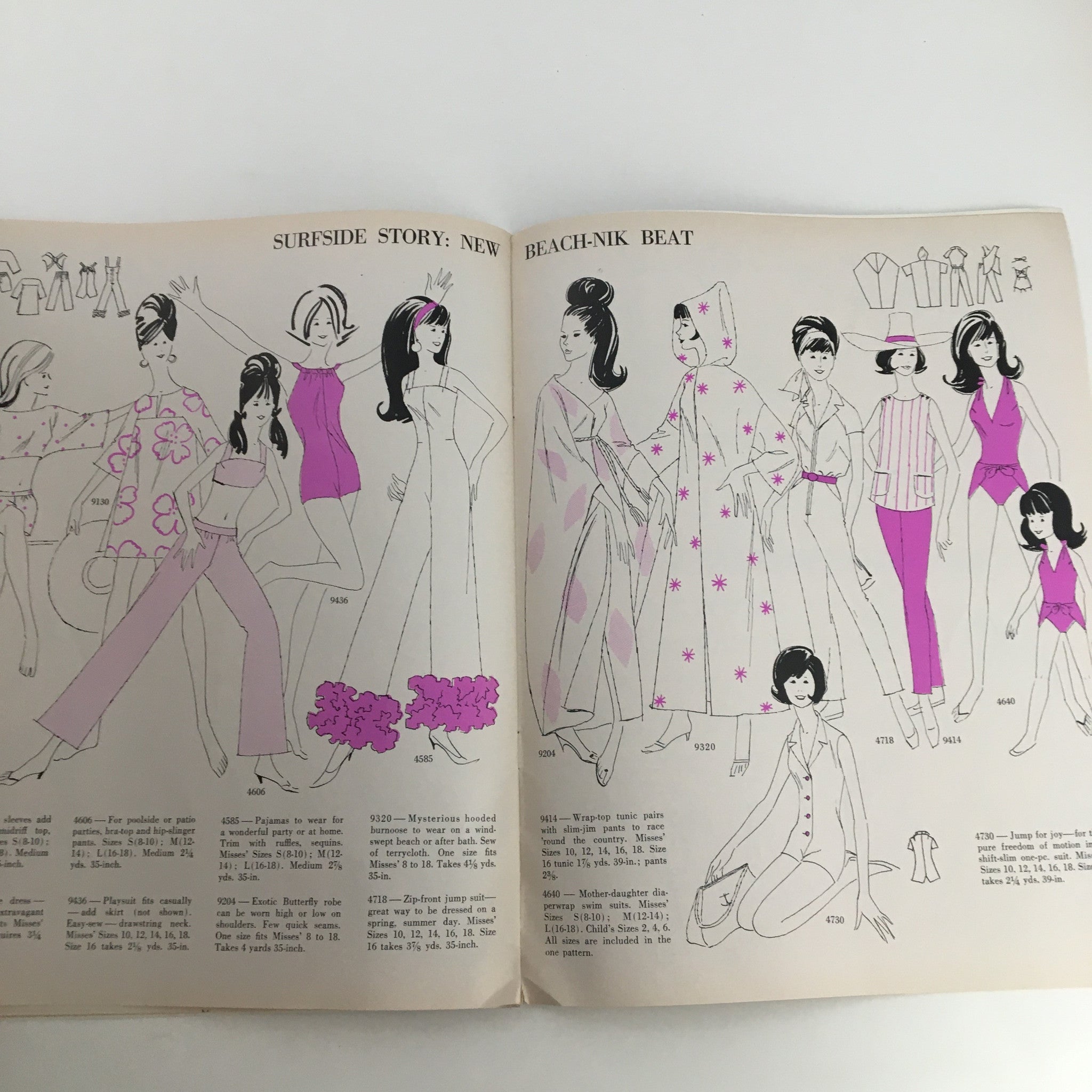 Fashion To Sew Printed Patterns Spring and Summer 1966 presenting swimwear and beach outfits, emphasizing lively prints and styles suitable for summer activities.