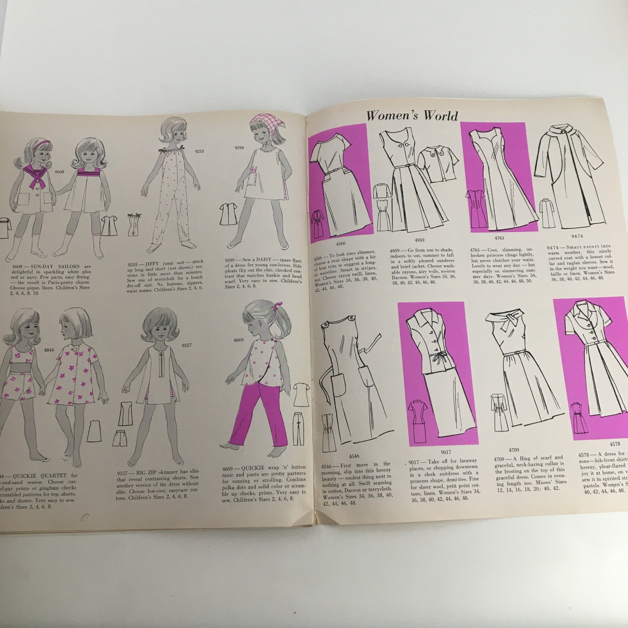Fashion To Sew Printed Patterns Spring and Summer 1966 displaying children's fashion patterns, including playful designs for girls along with detailed sewing instructions.