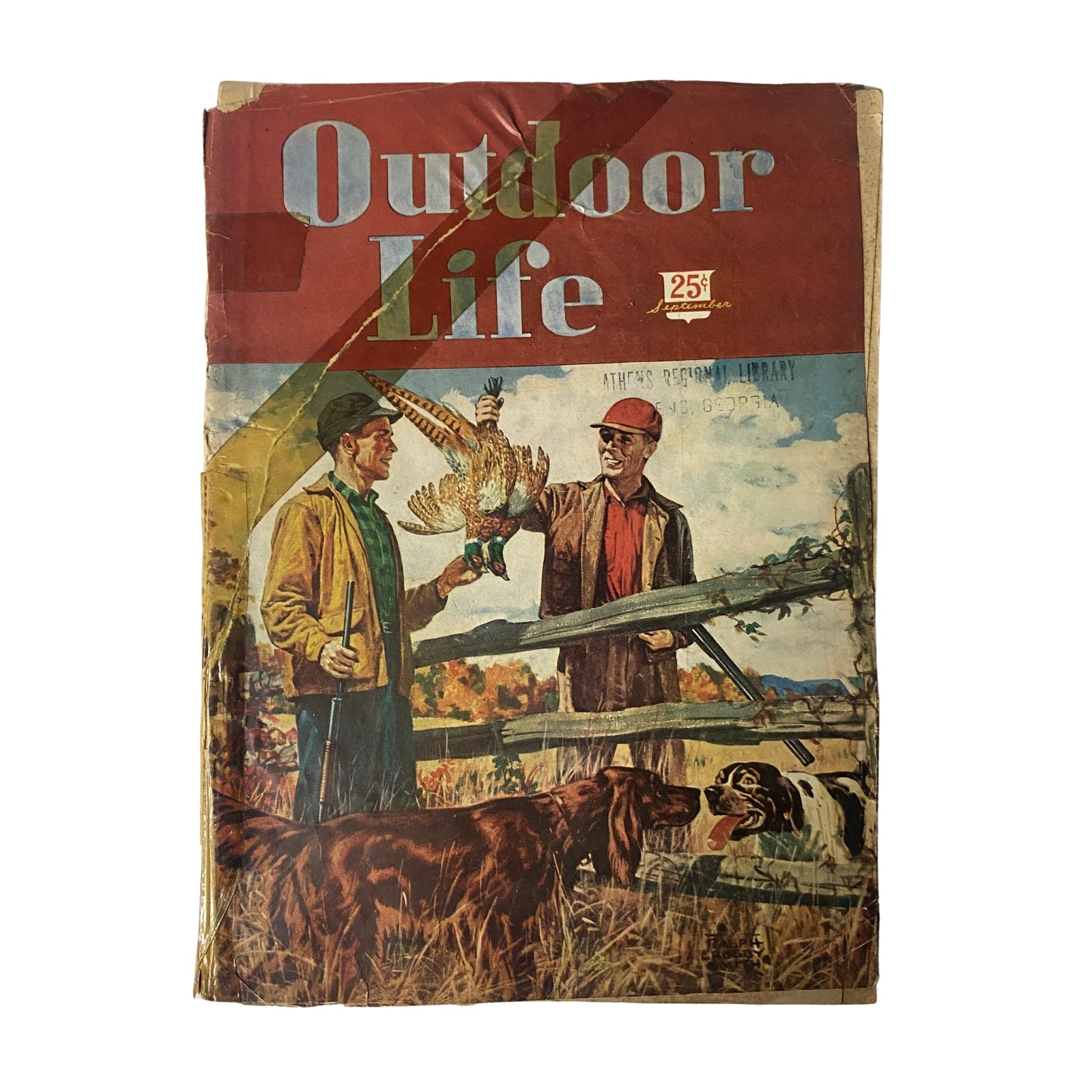 Cover of Outdoor Life Magazine, September 1947 featuring a painting by Ralph Crosby Smith, depicting two men with a turkey in a field.