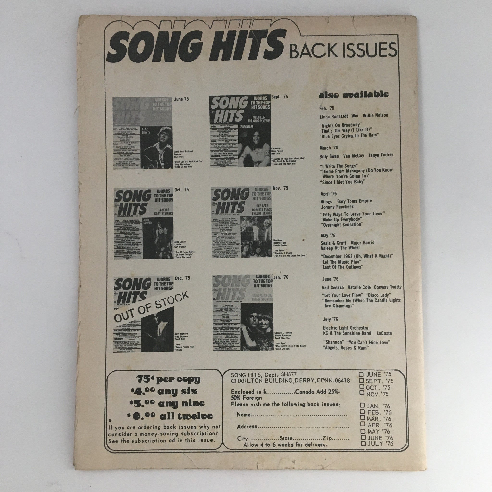 Song Hits Magazine May 1977 Vol. 41 #135 Abba, Johnny Bristols & Johnny Jennings