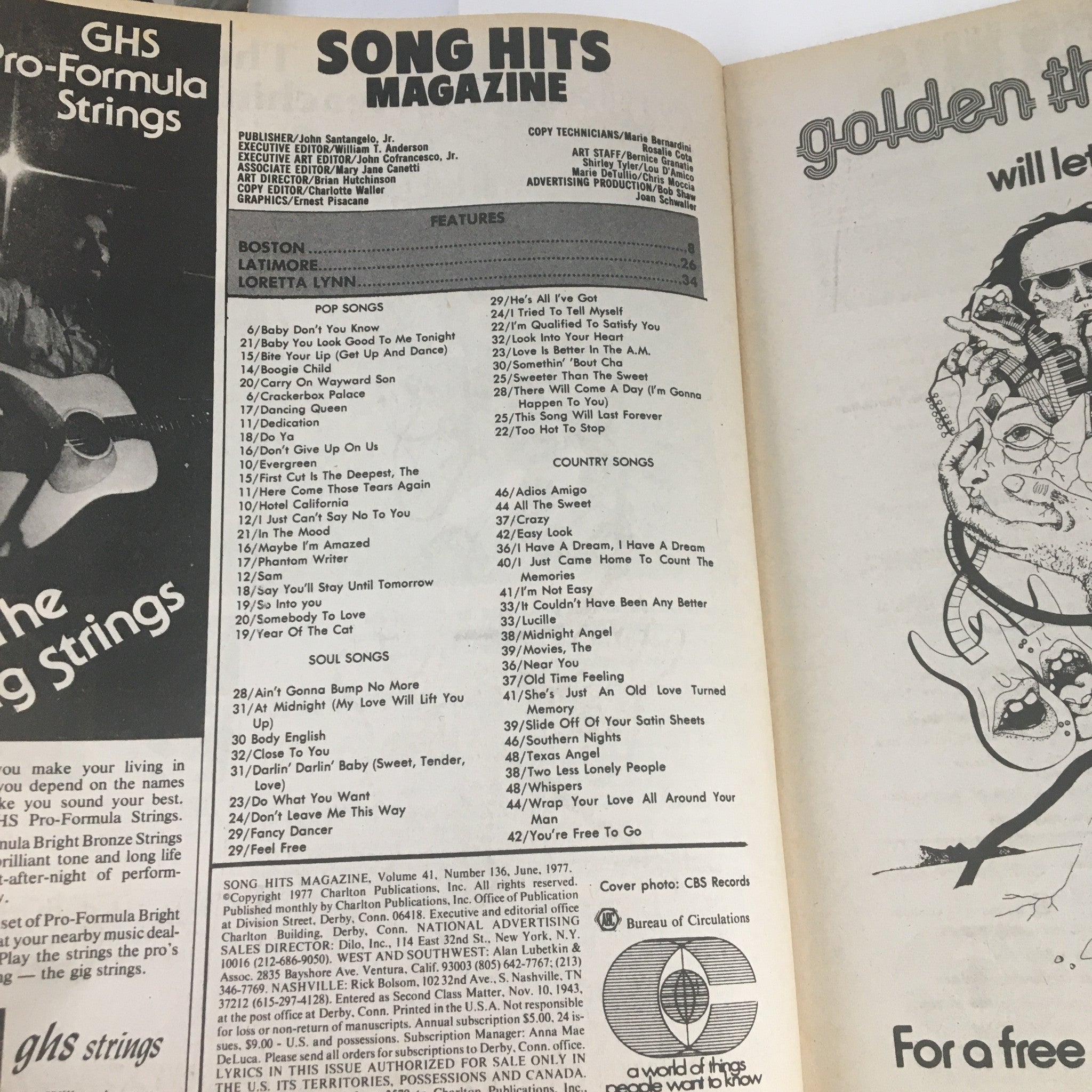 Song Hits Magazine June 1977 Vol. 41 #136 Boston, Latimore & Loretta Lynn