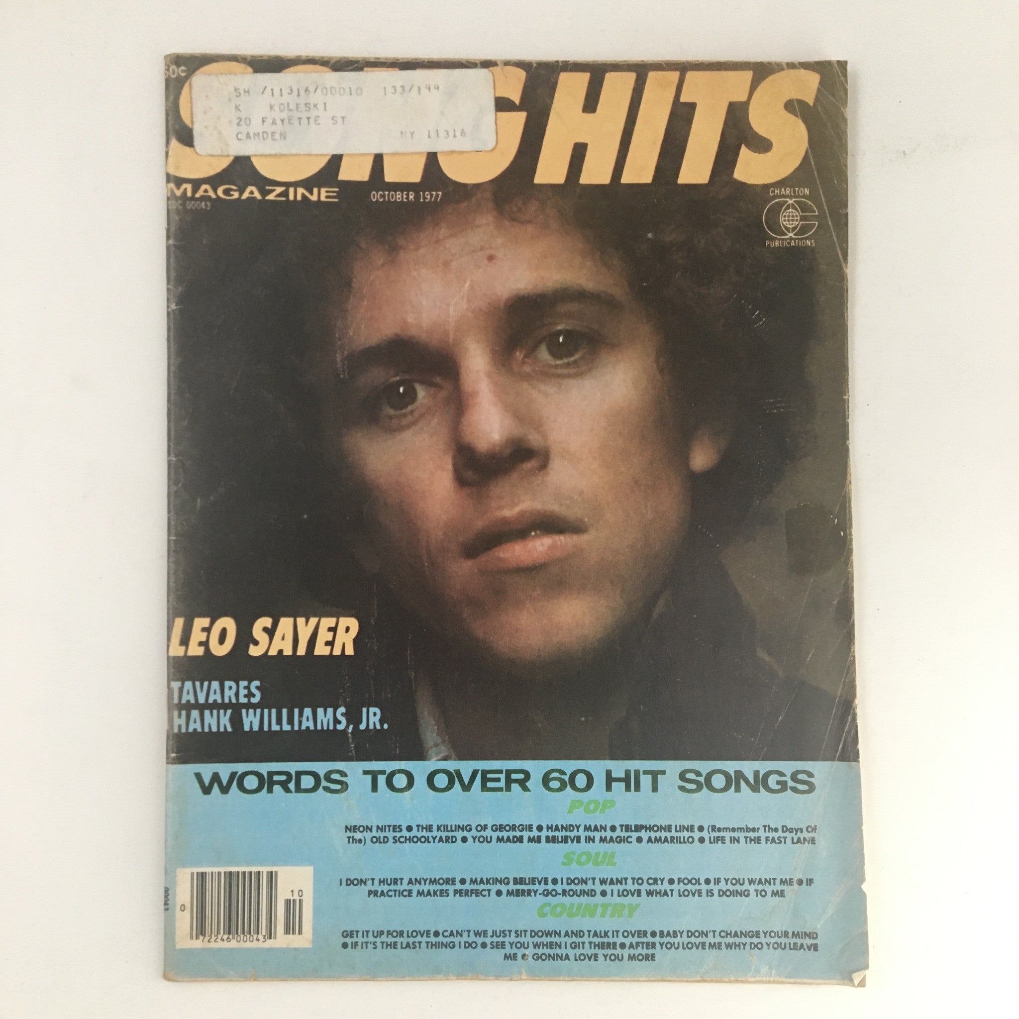 Song Hits Magazine October 1977 Vol. 41 #140 Leo Sayer Tavares Hank Williams Jr.