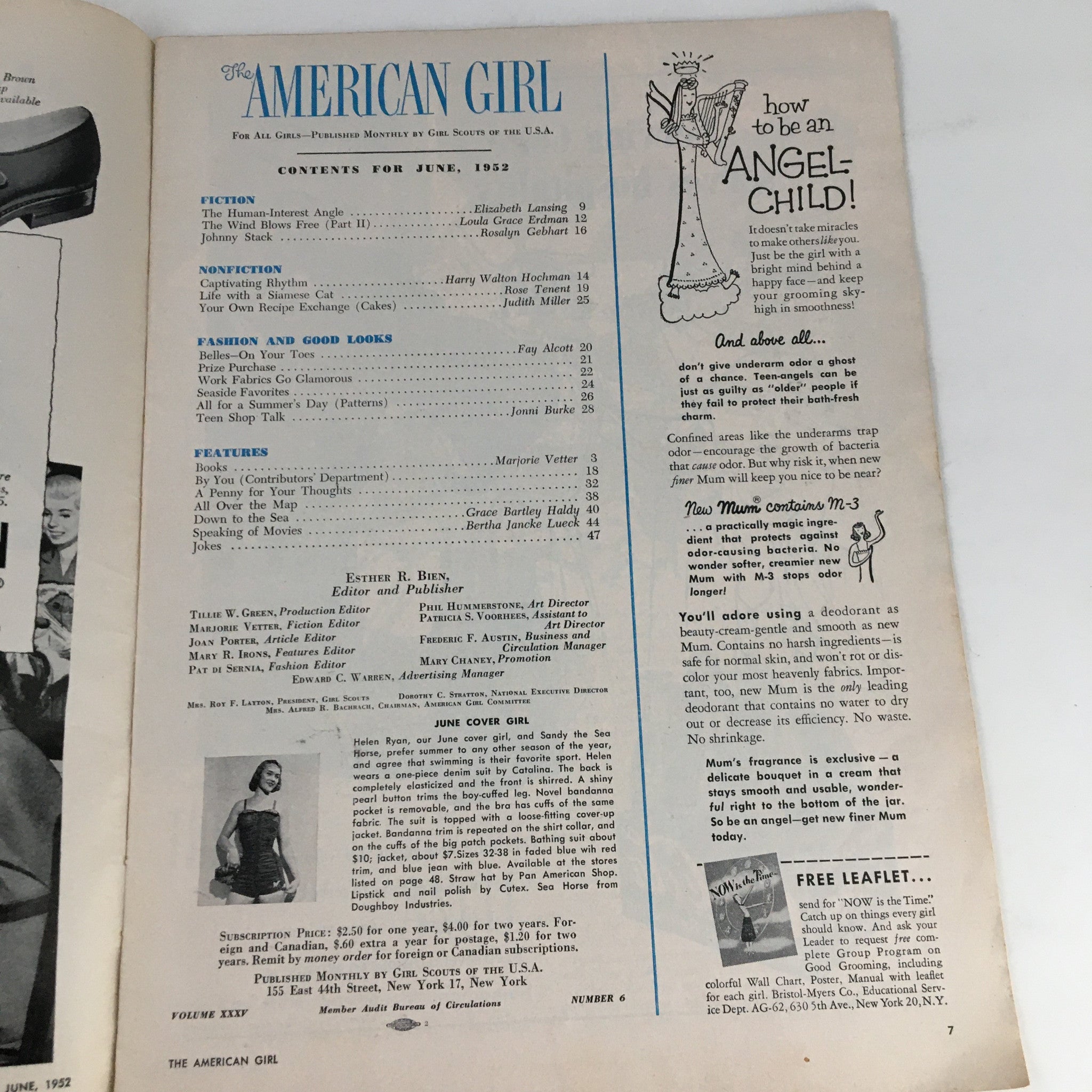 The American Girl Magazine June 1952 Cover Girl Helen Ryan & Sandy The Sea Horse