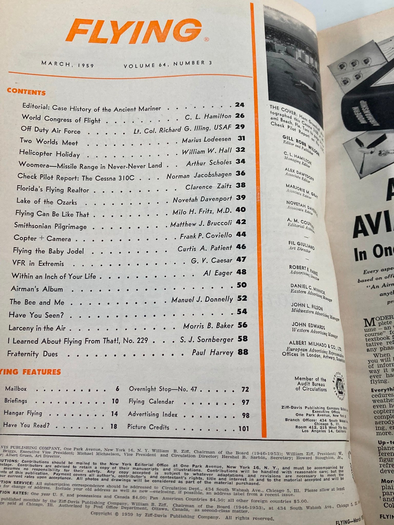 VTG Flying Magazine March 1959 Check Pilot Report The Cessna 310C