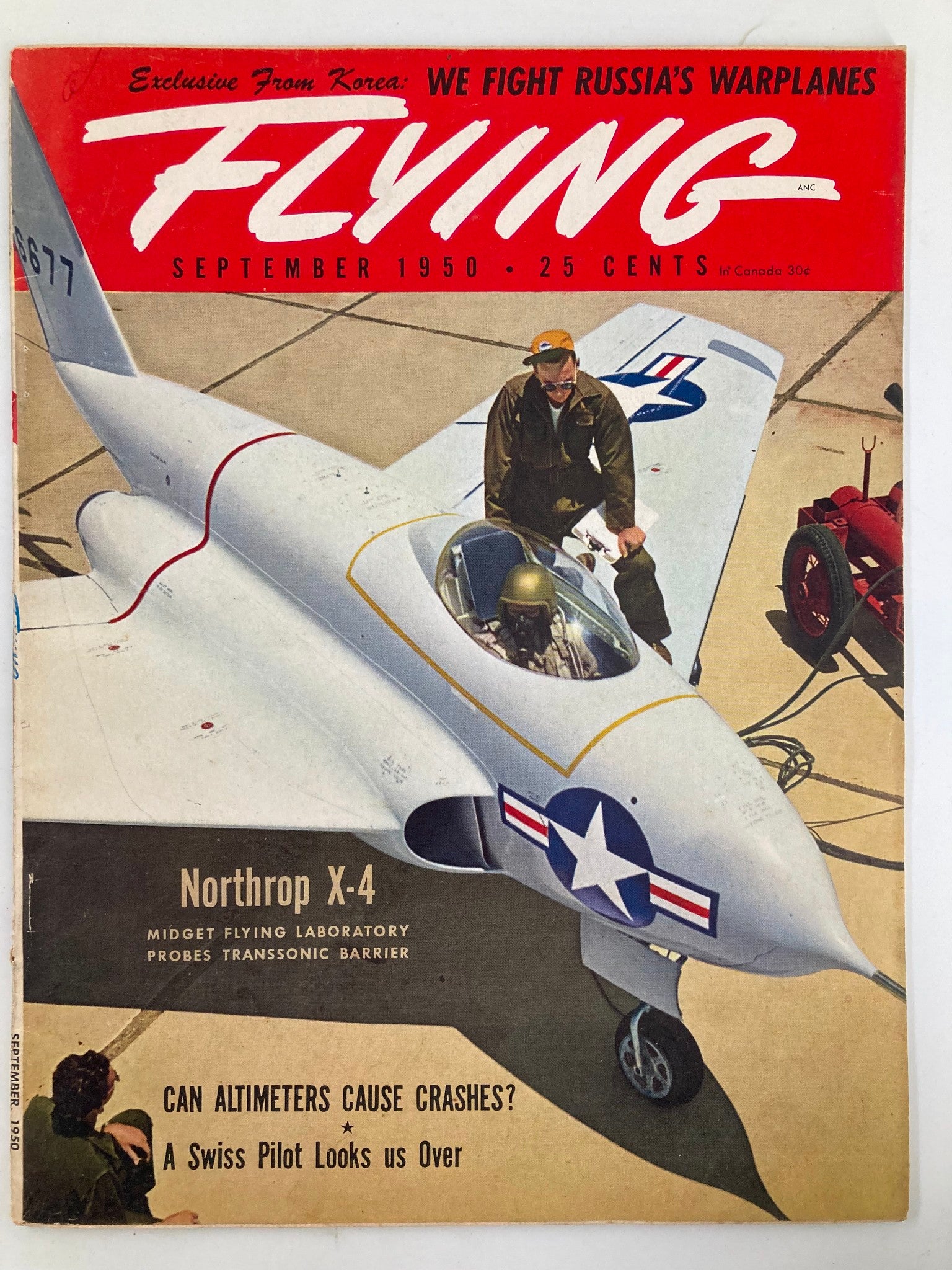 Cover of VTG Flying Magazine September 1950 featuring the Northrop X-4 Midget Flying aircraft, showcasing aviation history and experimental technology.