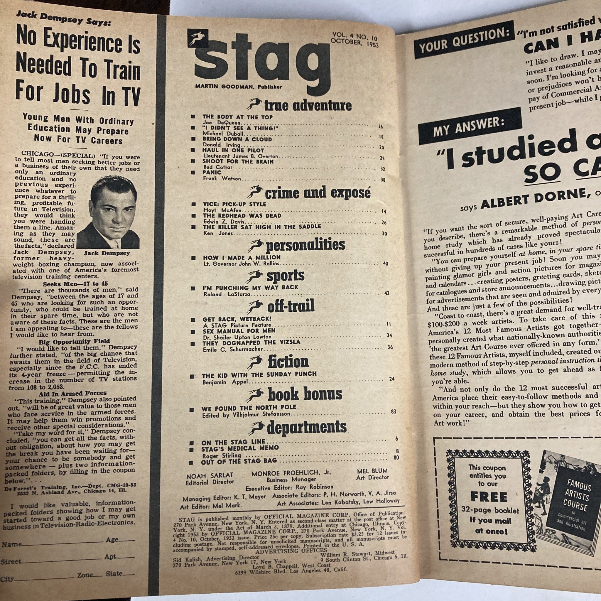 VTG Stag Magazine October 1953 Vol 4 No. 10 We Found The North Pole No Label