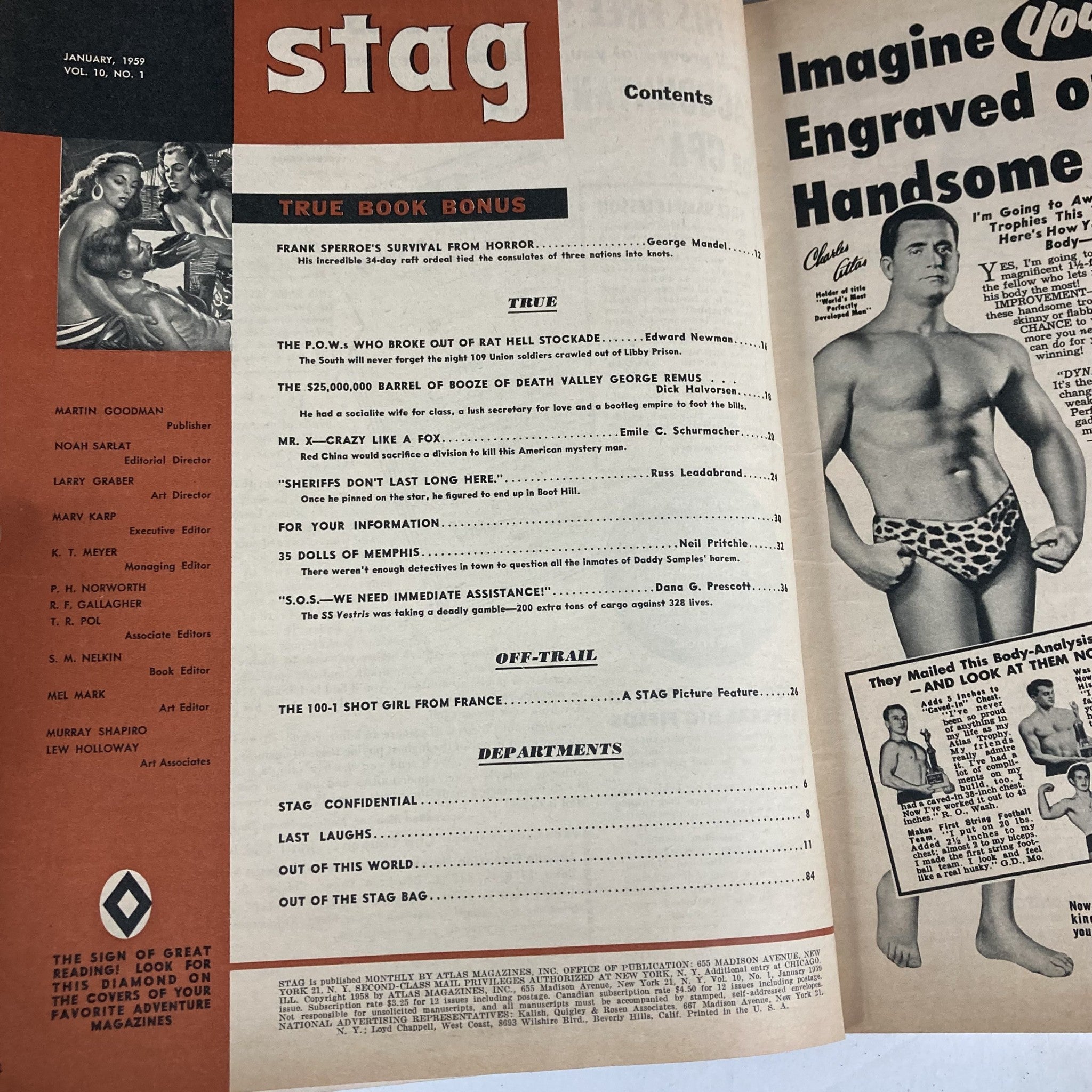 VTG Stag Magazine January 1959 Vol 10 No. 1 Survival from Horror No Label