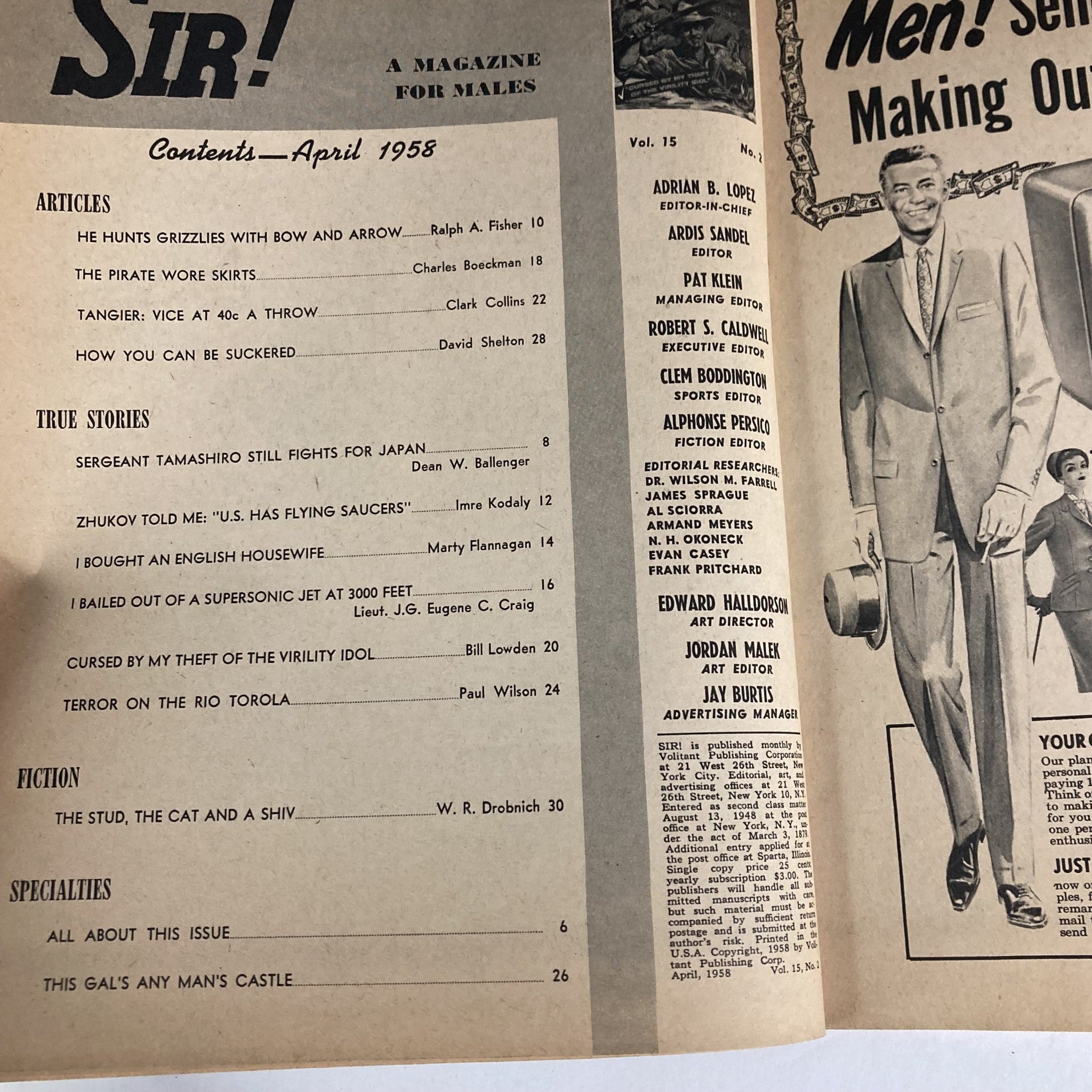 VTG Sir! Magazine April 1958 Vol 15 No. 2 Jap's Amazing Guerrilla No Label