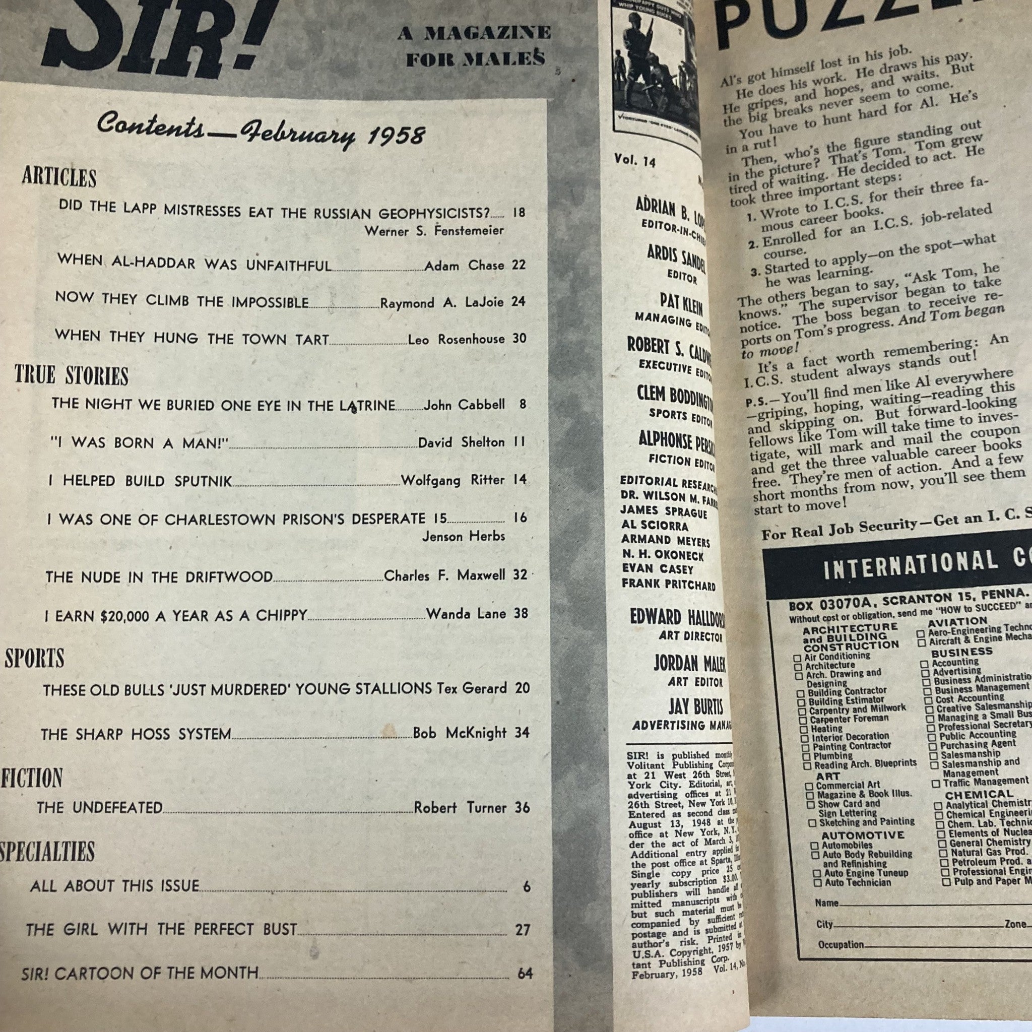 VTG Sir! Magazine February 1958 When Al-Haddar Was Unfaithful No Label