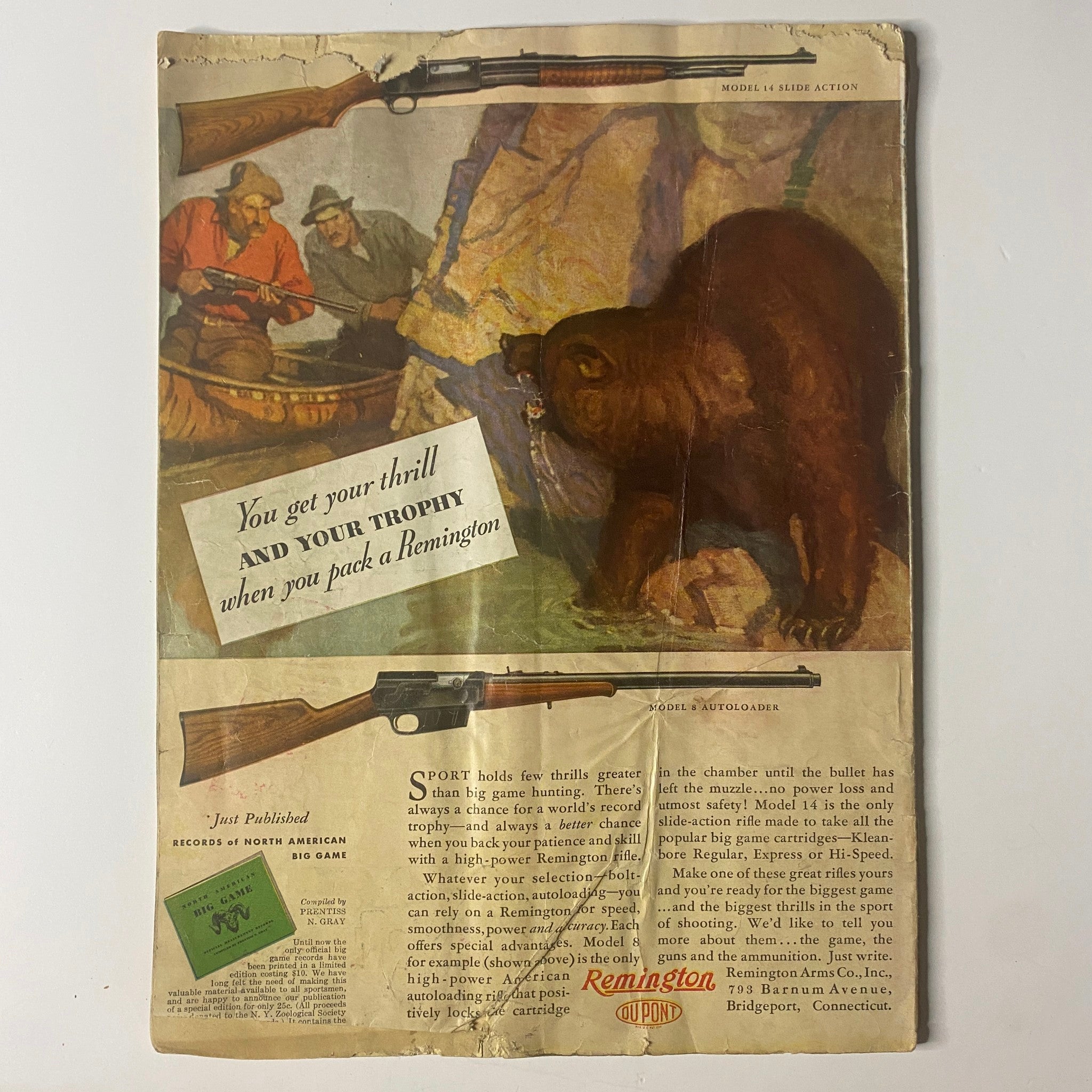 Back cover of Hunter-Trader-Trapper Magazine November 1934, illustrating a classic advertisement for Remington firearms, appealing to outdoor enthusiasts.