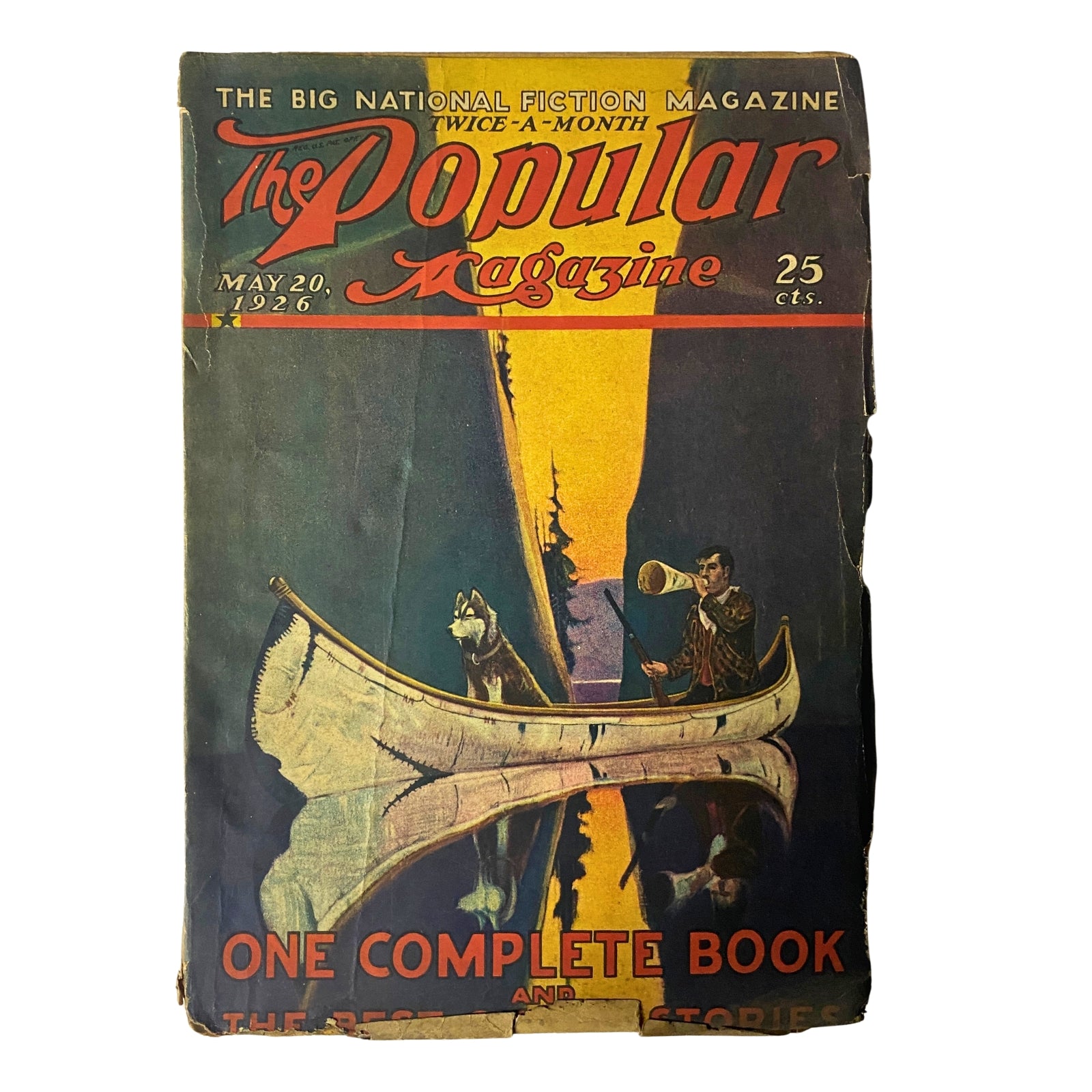 Cover of The Popular Magazine dated May 20, 1926 featuring an illustrated scene with a canoe, showcasing the title 'The Popular Magazine' and the text 'One Complete Book and Stories.'