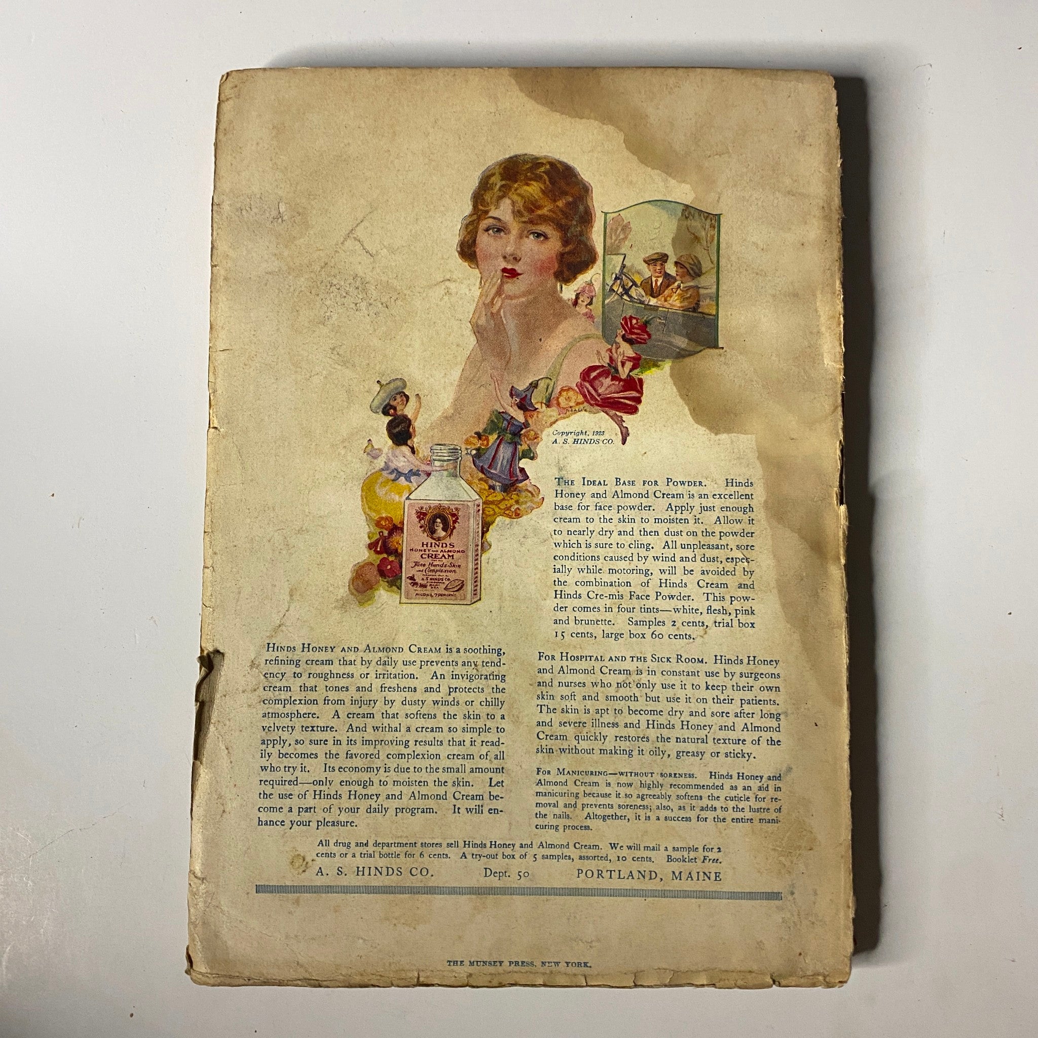 Back cover of Argosy All-Story Weekly magazine from October 13, 1923, featuring an advertisement with a vintage illustration of a lady promoting beauty products.