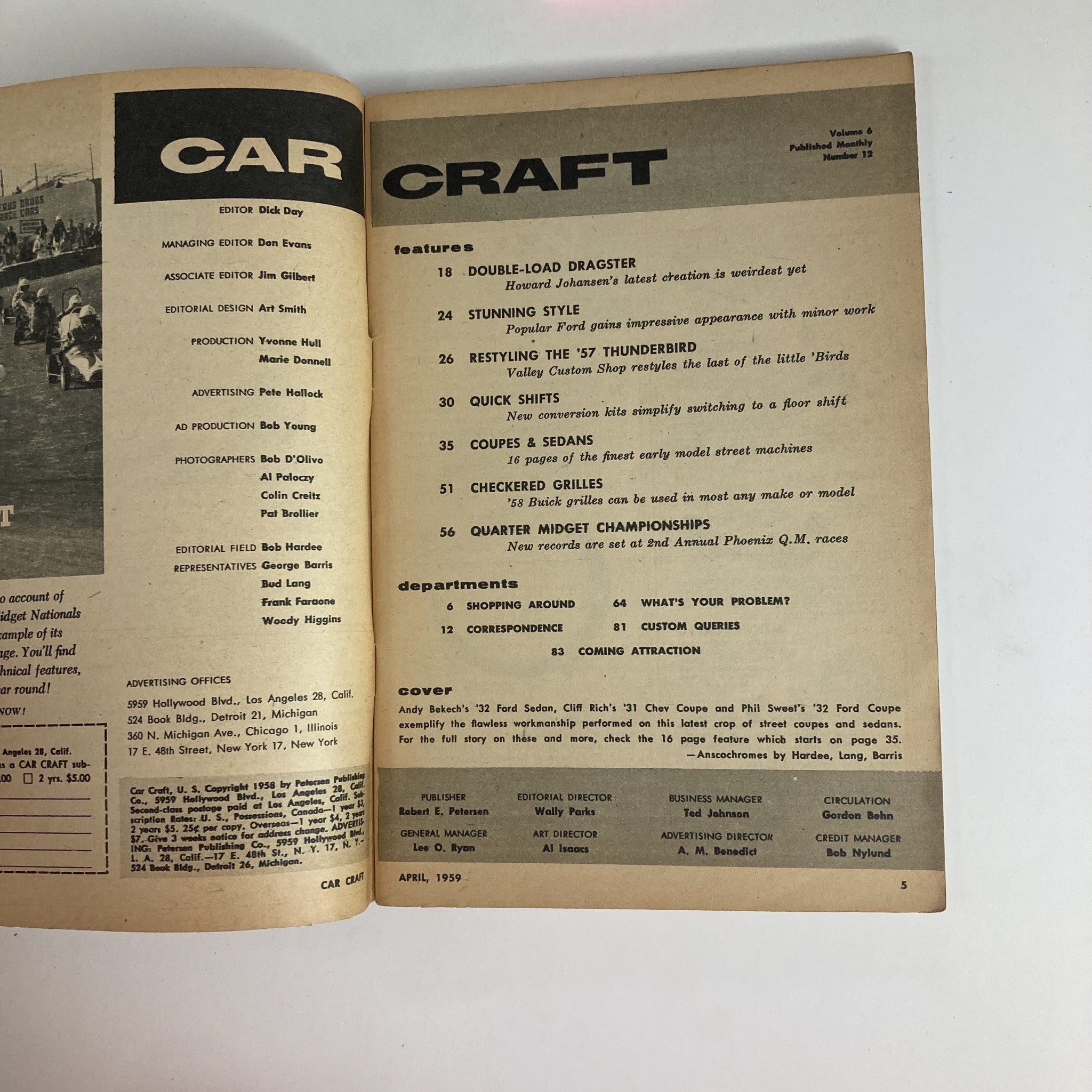 VTG Car Craft Magazine April 1959 Vol 6 No. 12 Phoenix Results Coverage No Label