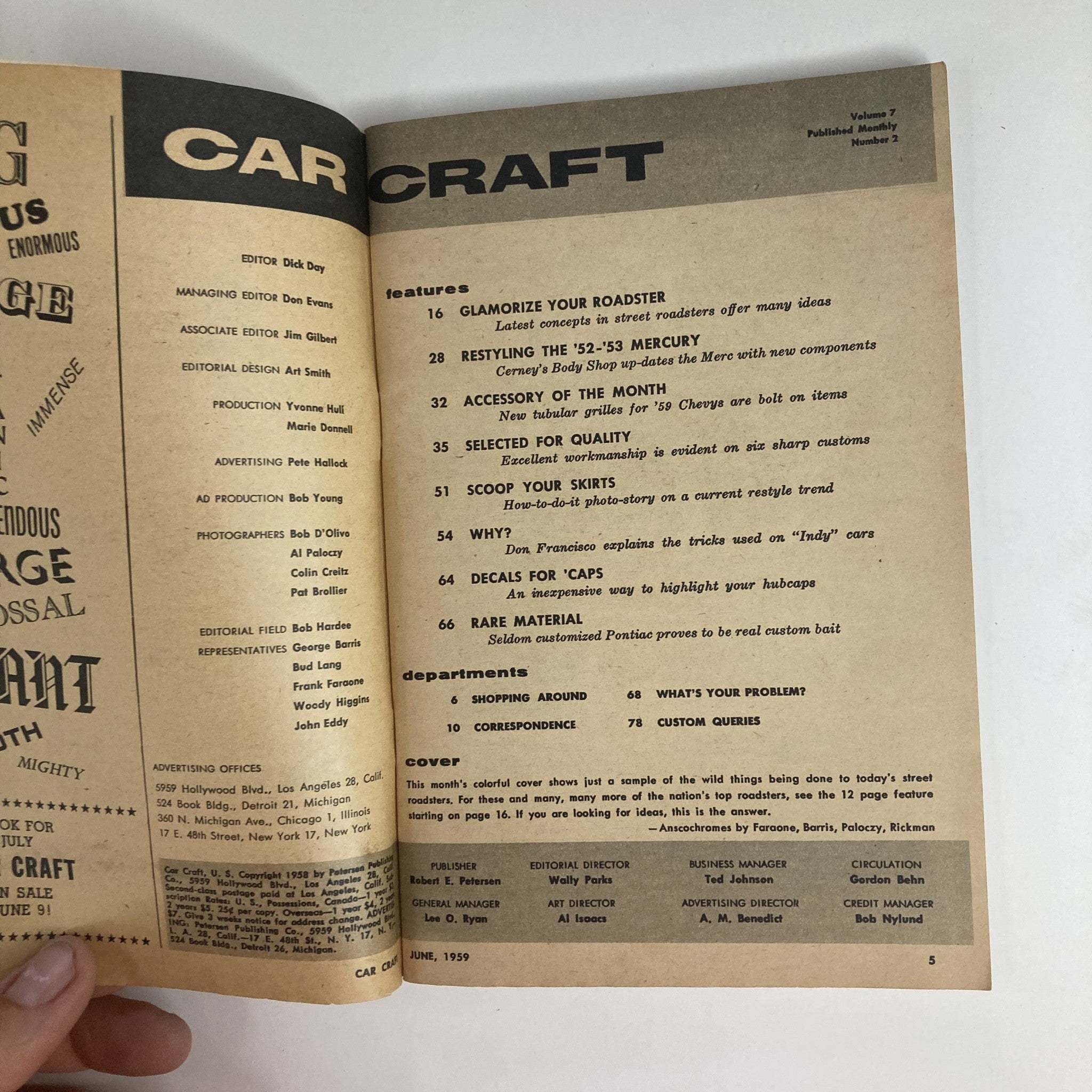 VTG Car Craft Magazine June 1959 Vol 7 No. 2 How To Customize Roadster No Label