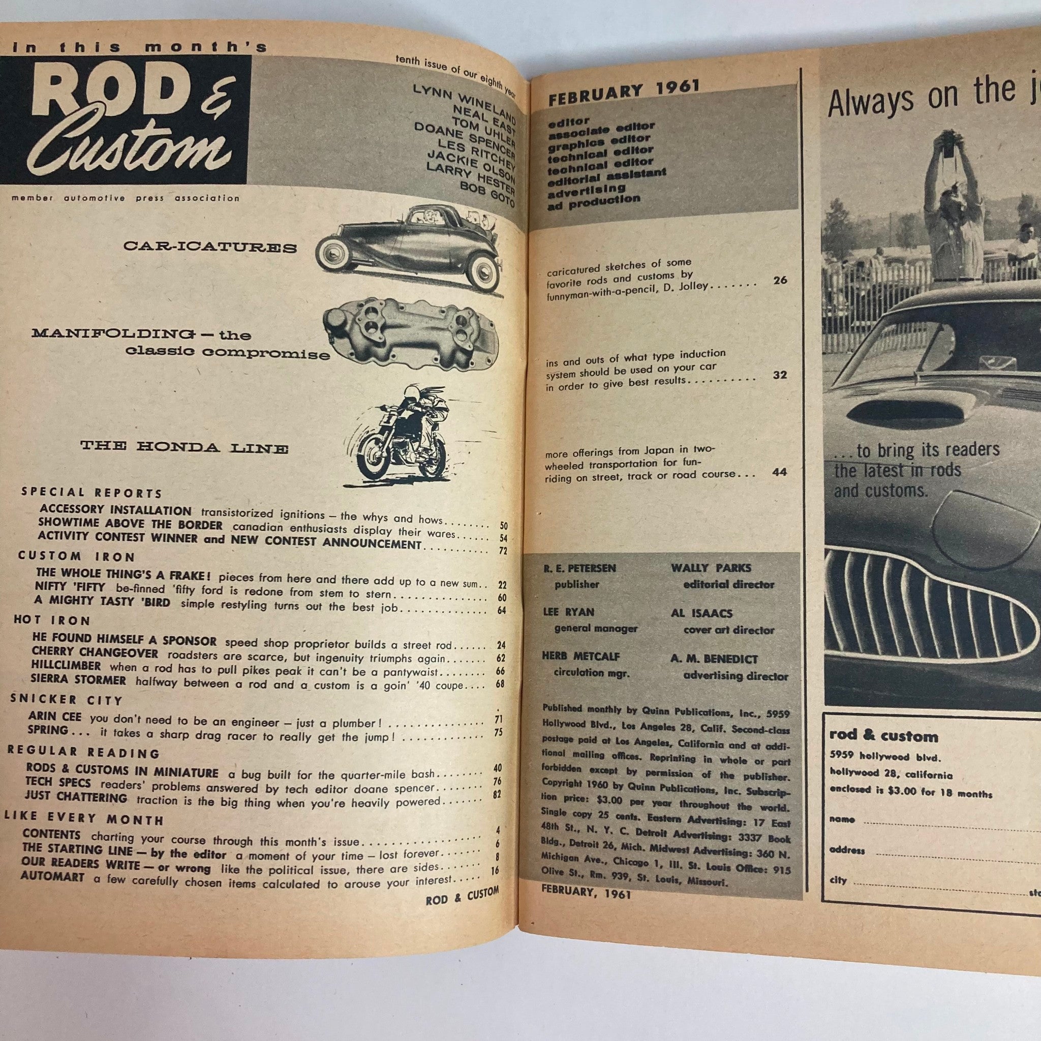 VTG Rod & Custom Magazine February 1961 Car-icatures by Don Jolley No Label