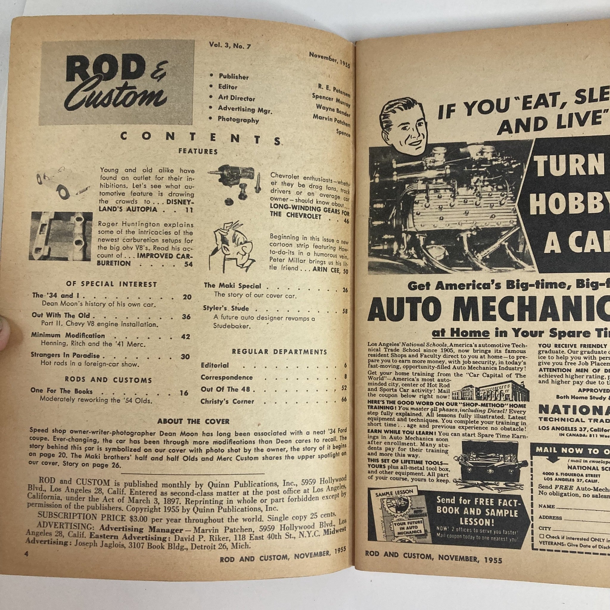 VTG Rod & Custom Magazine November 1955 Vol 3 No. 7 Disneyland Autopia No Label