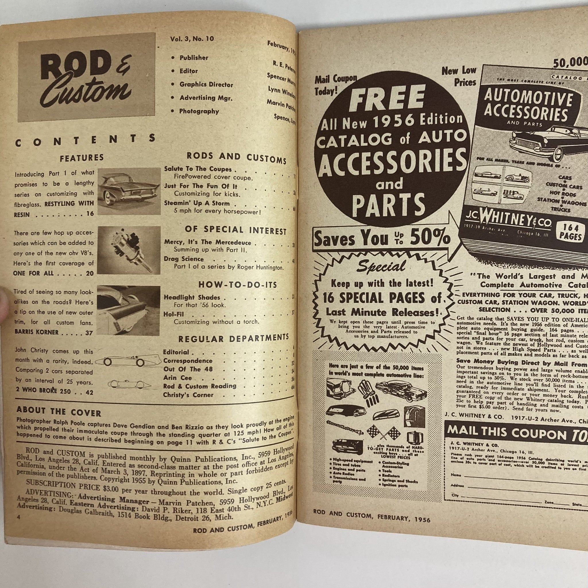 VTG Rod & Custom Magazine February 1956 Vol 3 No. 10 Firepowered Coupe No Label