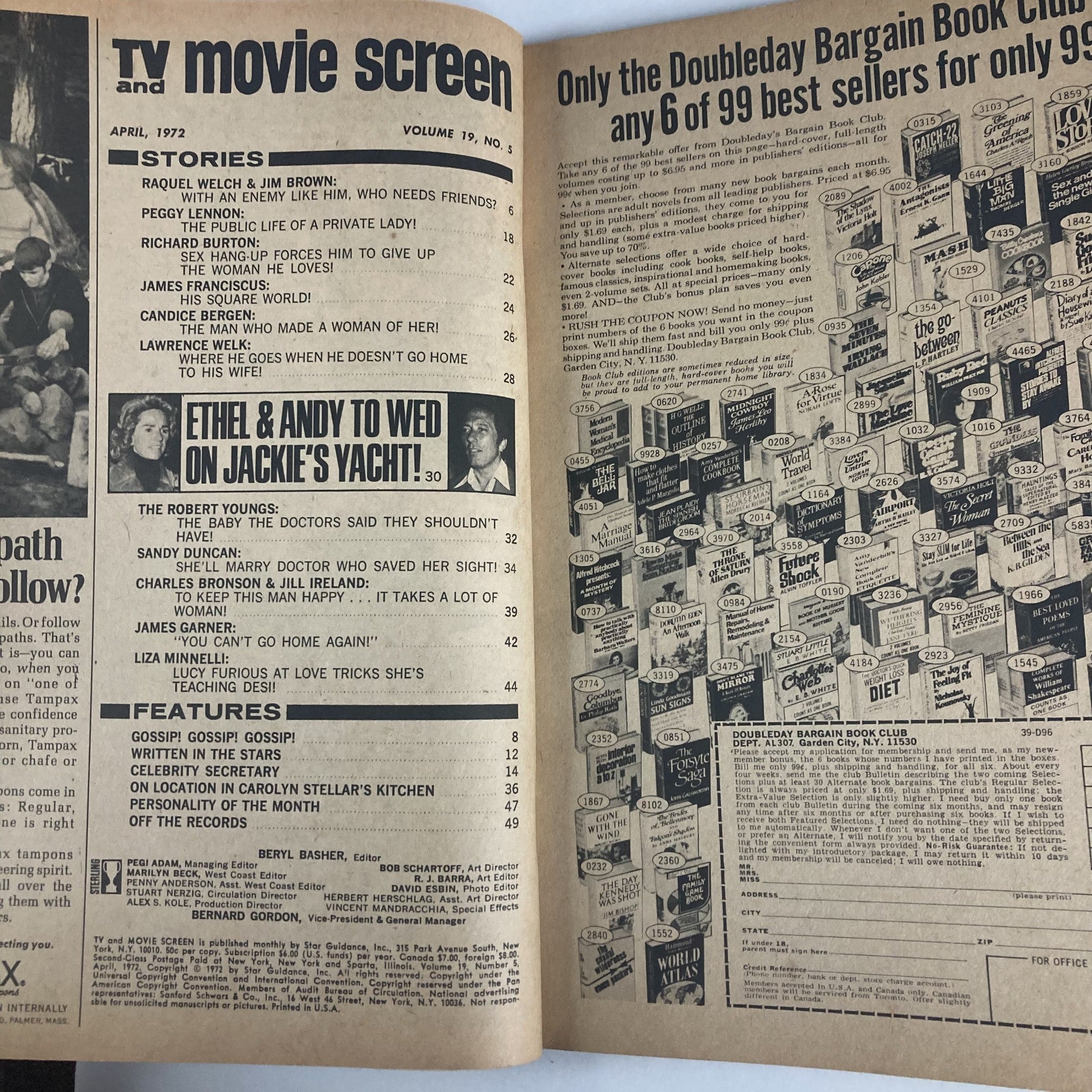 VTG TV and Movie Screen Magazine April 1972 Vol 19 No. 5 Ethel, Andy & Jackie