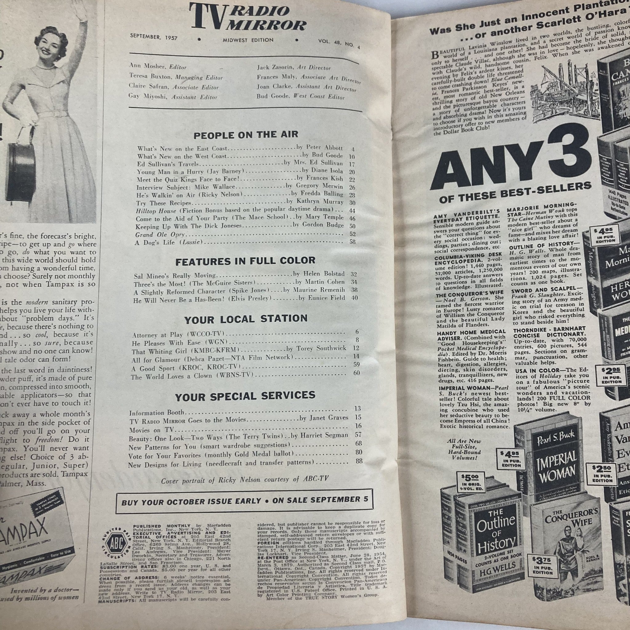 VTG TV Radio Mirror Magazine September 1957 Vol 48 No. 4 Ricky Nelson No Label