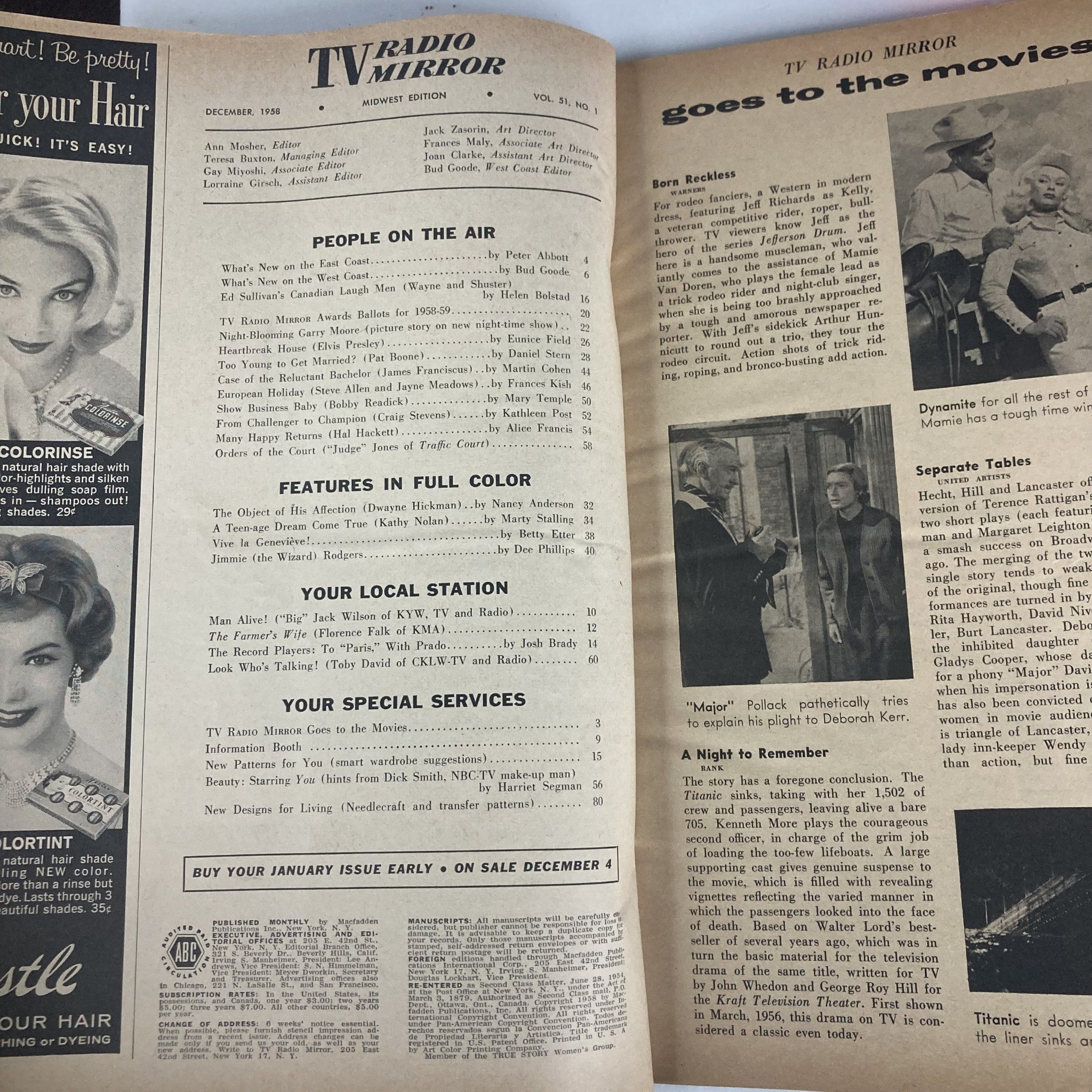 VTG TV Radio Mirror Magazine December 1958 Vol 51 No. 1 Pat Boone No Label