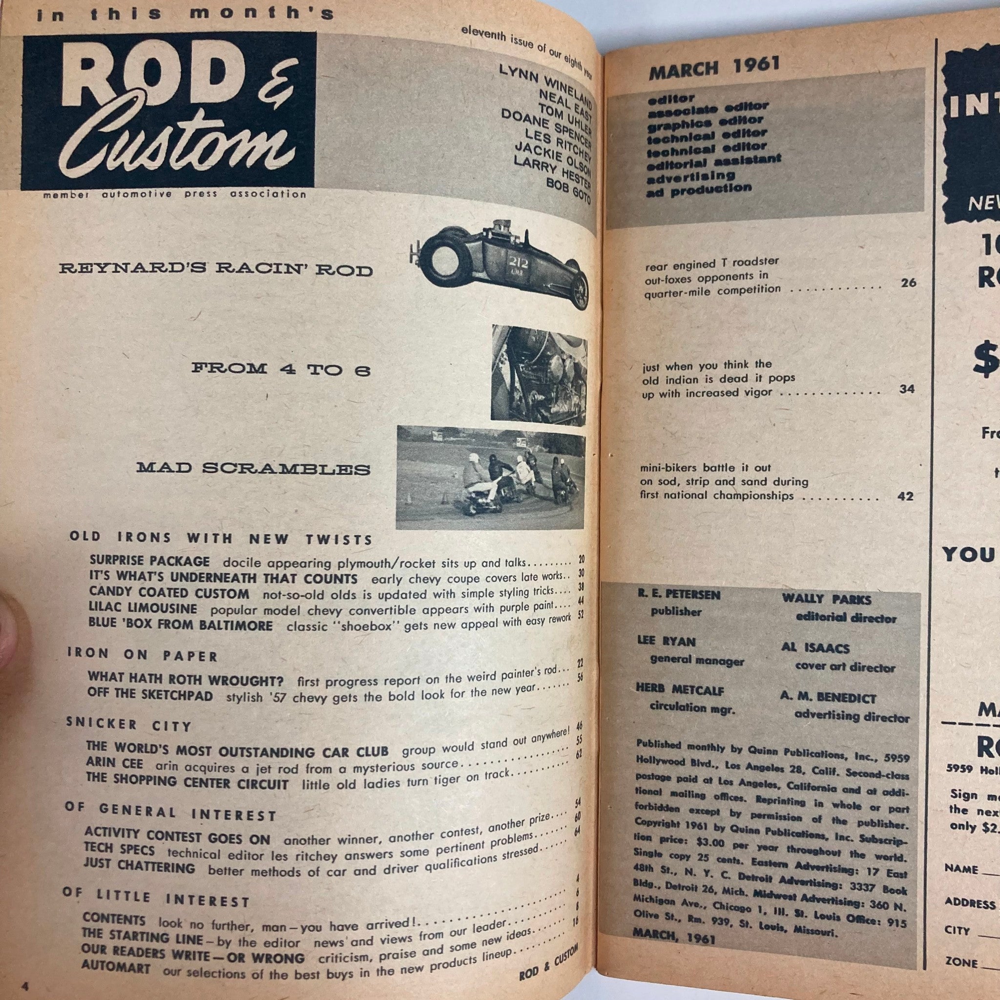 VTG Rod & Custom Magazine March 1961 Roth's Weird New Show Rod No Label